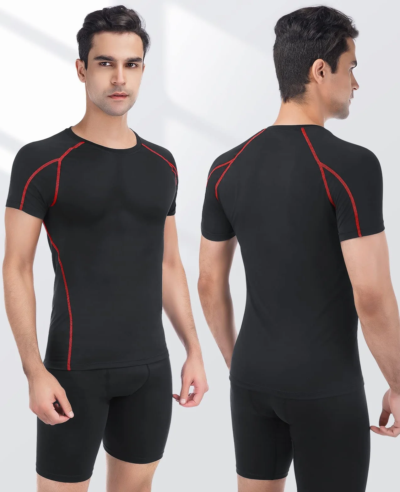Niksa Tee Shirt Compression Homme Maillot Running Manches Courtes 2 Pièces