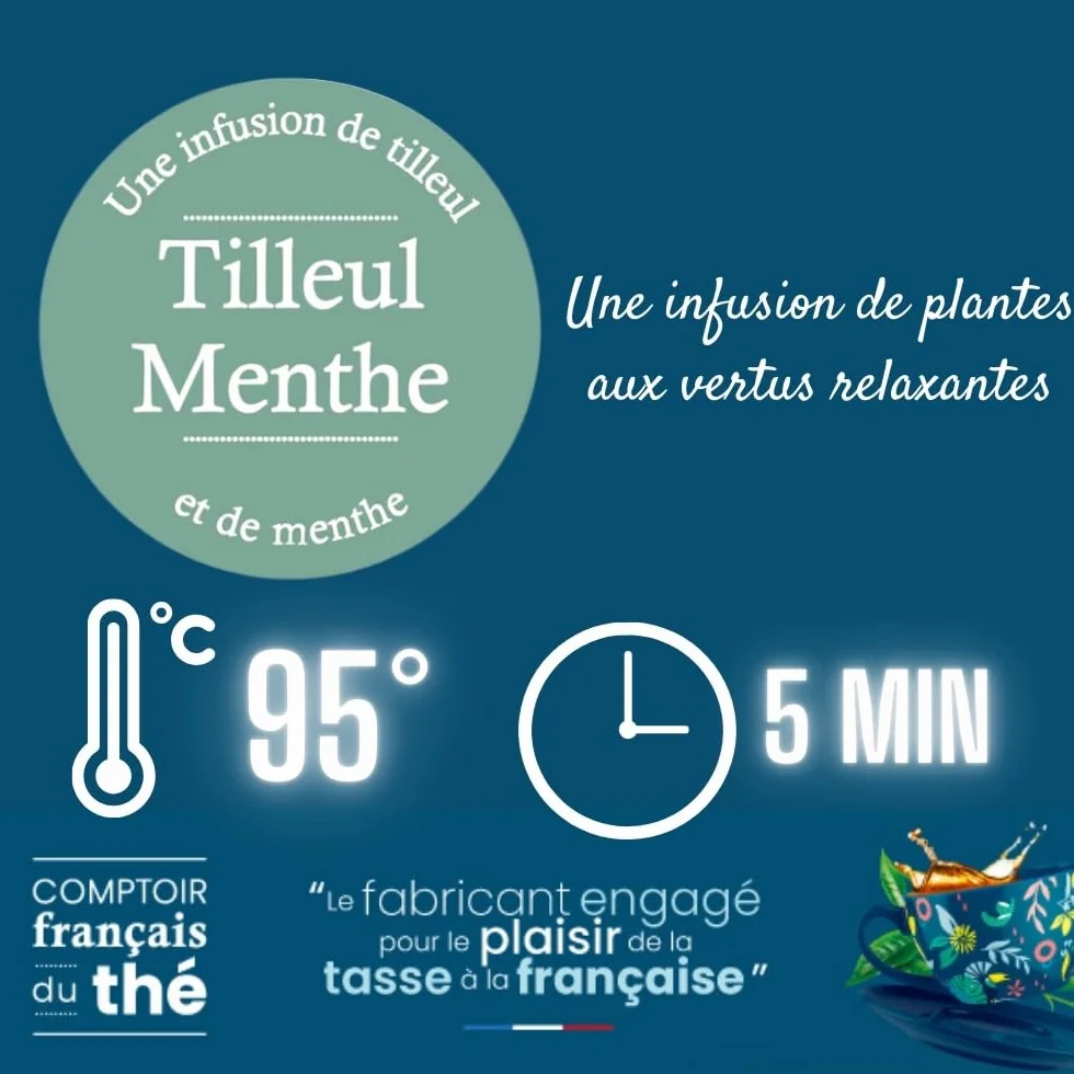 2x100g d'Infusion - Tilleul Menthe COMPTOIR FRANÇAIS DU THÉ | Notes de Tilleul et de Menthe - À déguster tout au long de la journée - Infusion en vrac, sachet zip refermable - thé de Noël