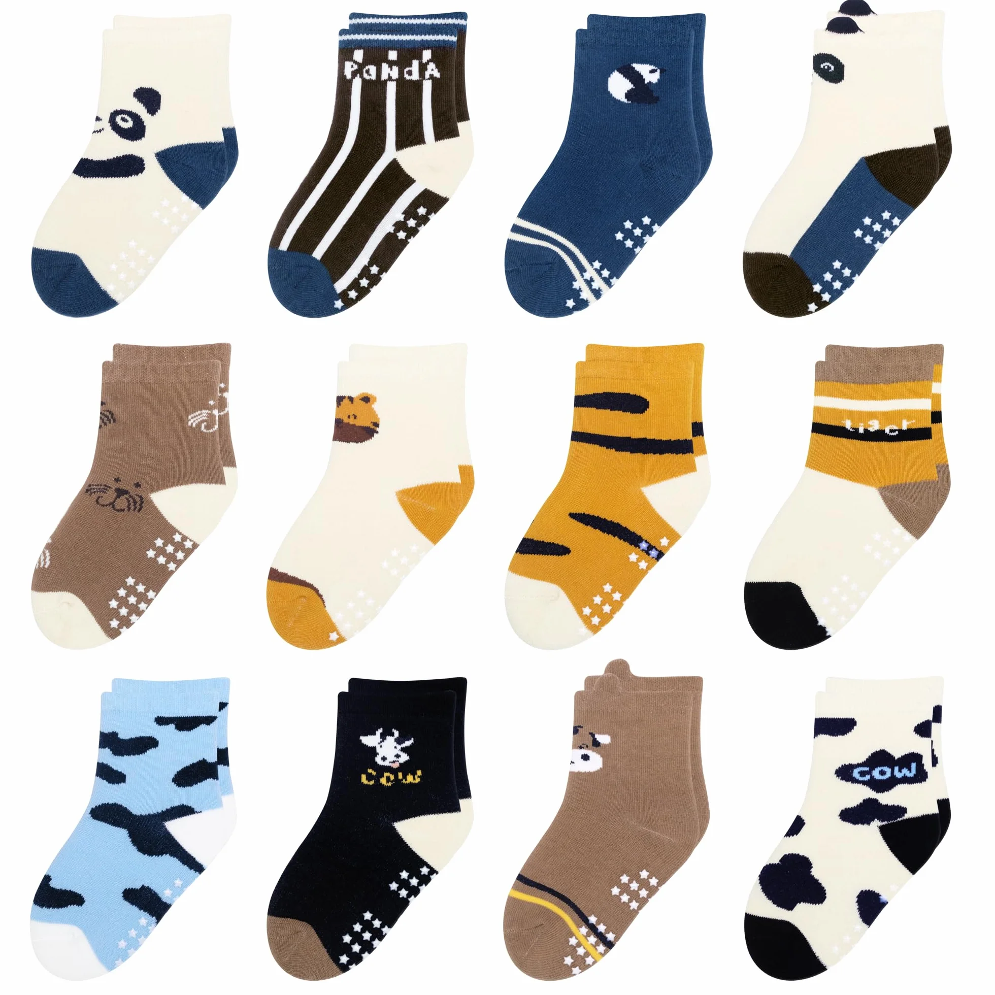 Lot de 12 chaussettes antidérapantes pour bébé 1-7 ans multi couleurs