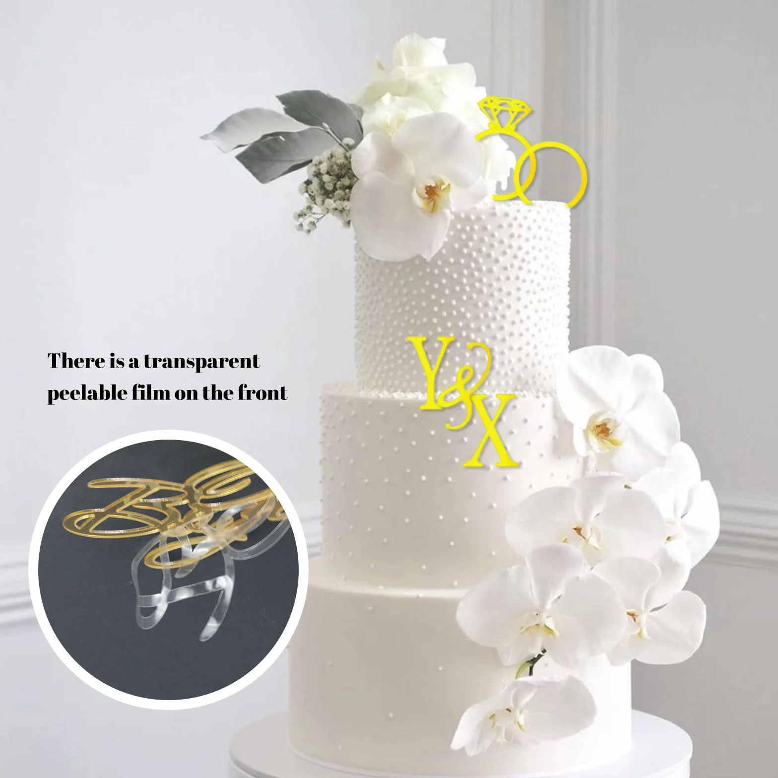 Figurine de gâteau de mariage avec anneau en diamant - 26 lettres personnalisables Panneau des initiales du couple pour mariage anniversaire fiançailles demande décoration de gâteau de