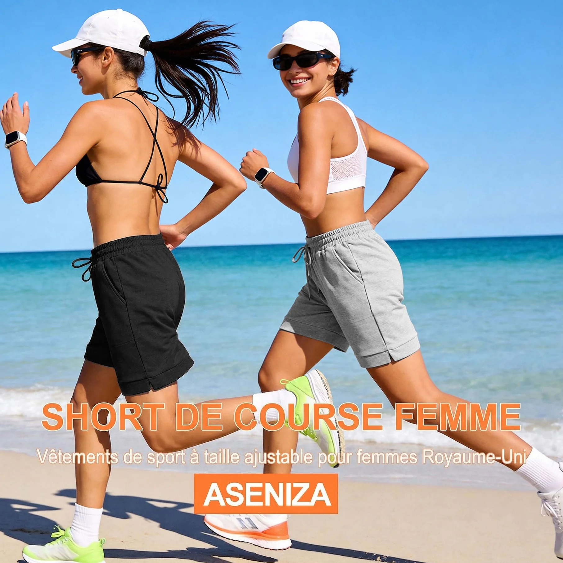 Aseniza Short Sport Femme Baggy Bermuda Shorts Yoga Coton Été Confortable Léger Tennis Course Serrage Poche