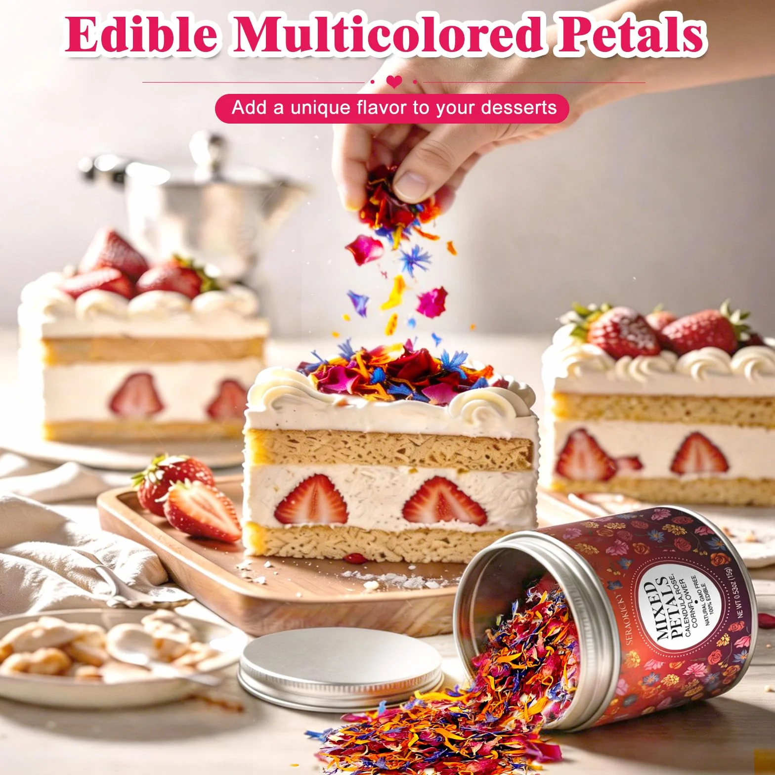 Fleurs Comestibles Bio Sches 15g | Mlange Ptales de Rose,Souci,Bleuet | Dcoration Naturelle Aromatique pour Gateaux,Cocktails,Savons Artisanaux & Bougies | Idal pour Crations Culinaires et DIY