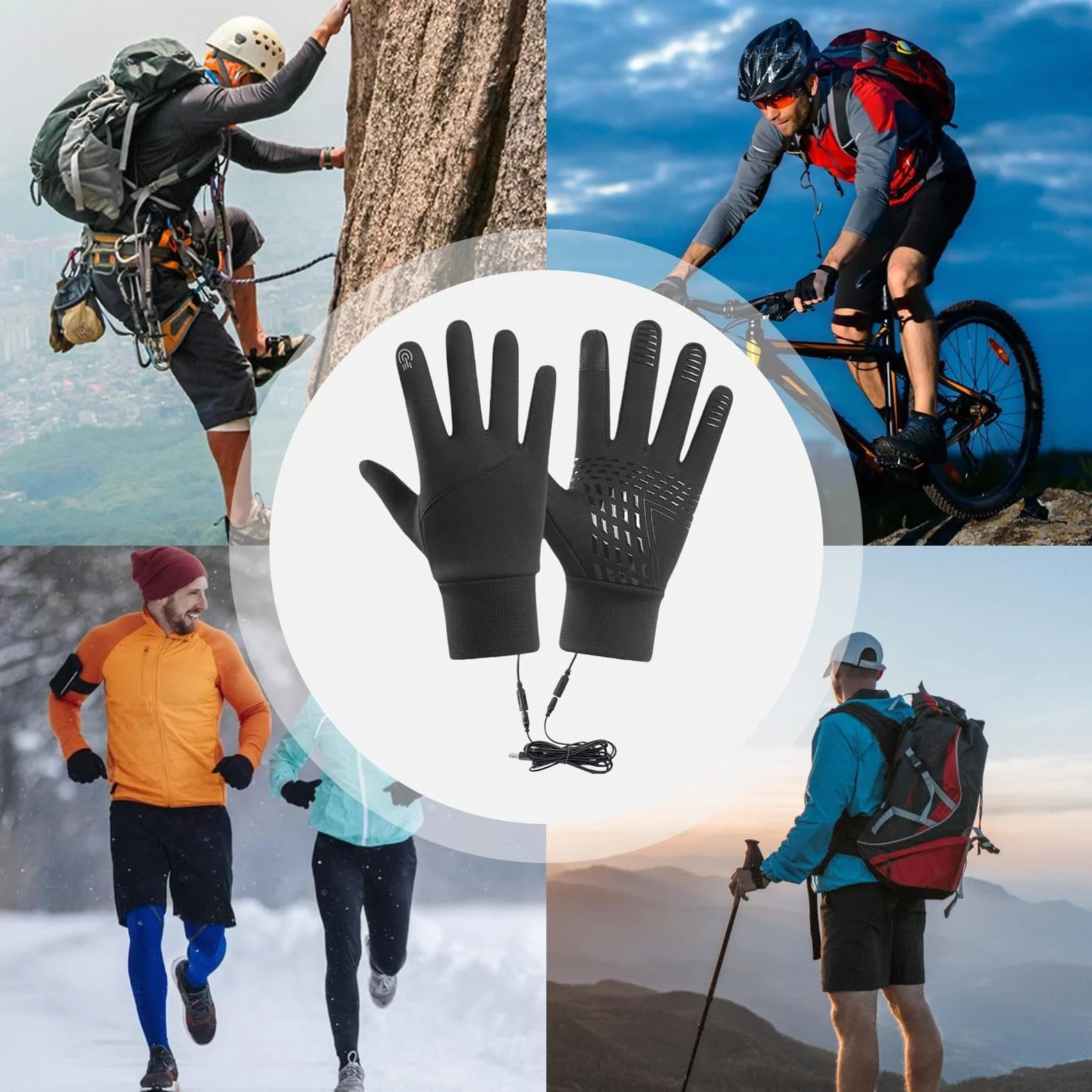 Gants chauffants homme écran tactile imperméables mitaines cyclisme randonnée camping