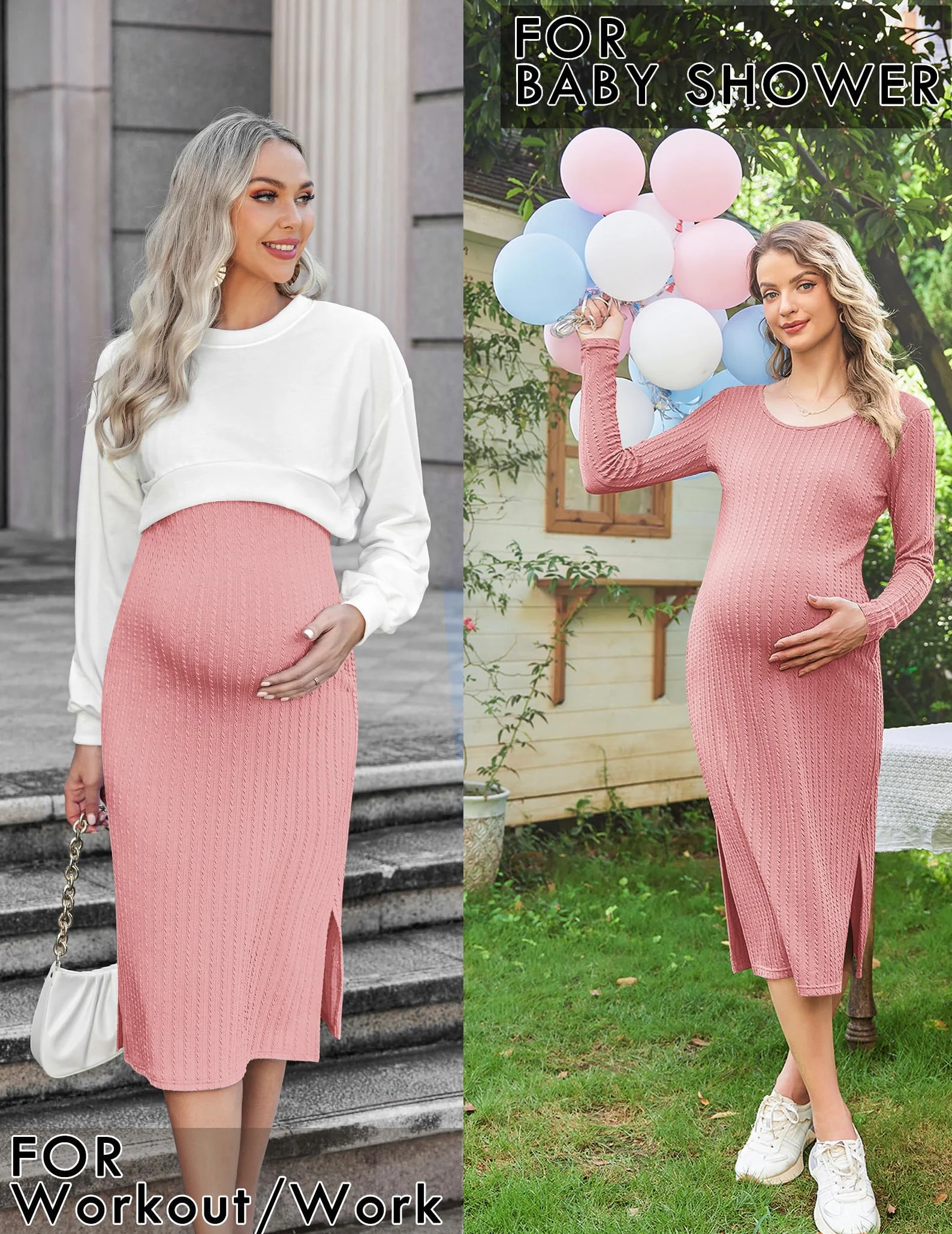 Ekouaer Robe Maternité Manches Longues Vêtements Grossesse Col Rond S-XXL