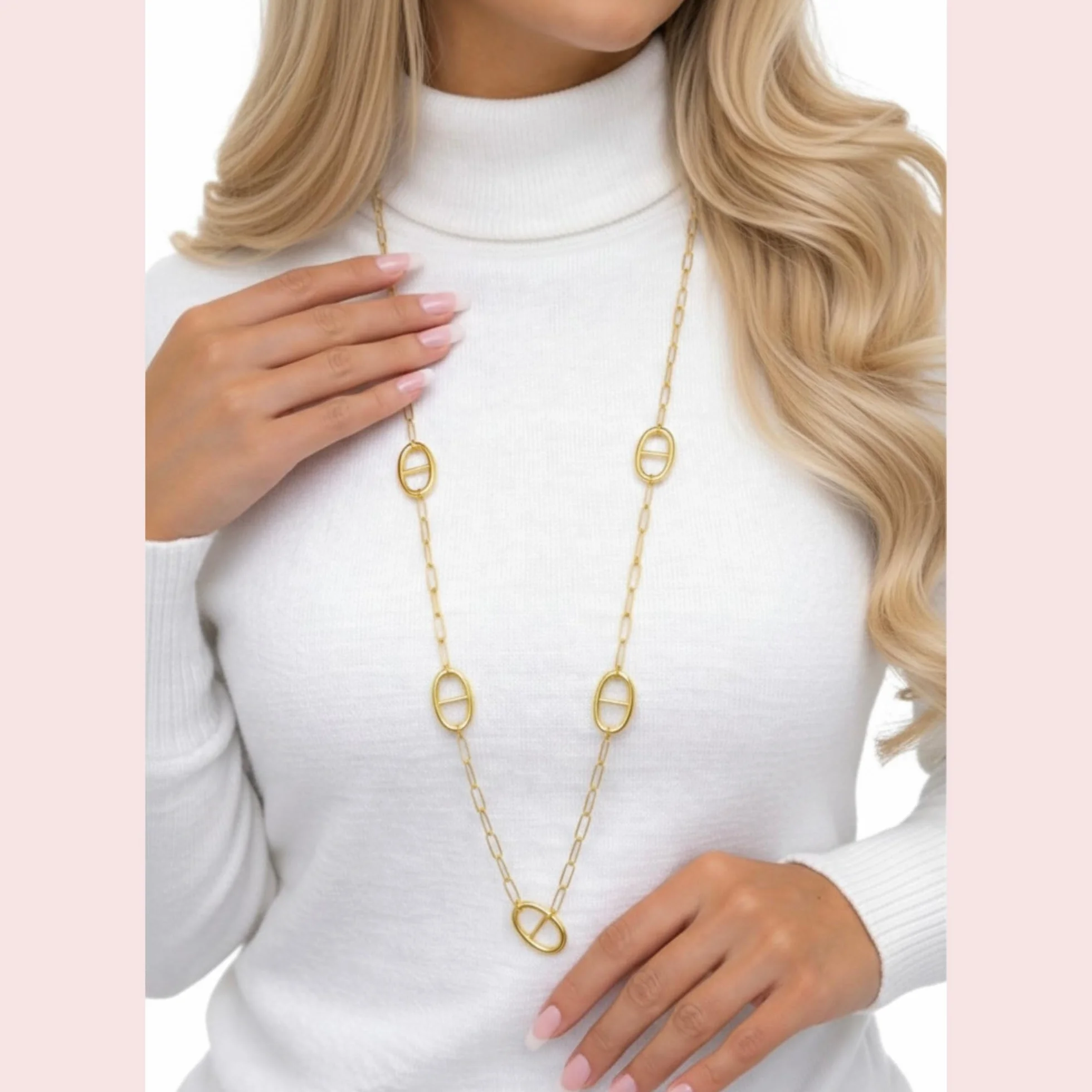 Collier Sautoir Long Acier Inoxydable 316L Chaîne Ajustable Maille Marine Chaîne d’Ancre Grain de Café