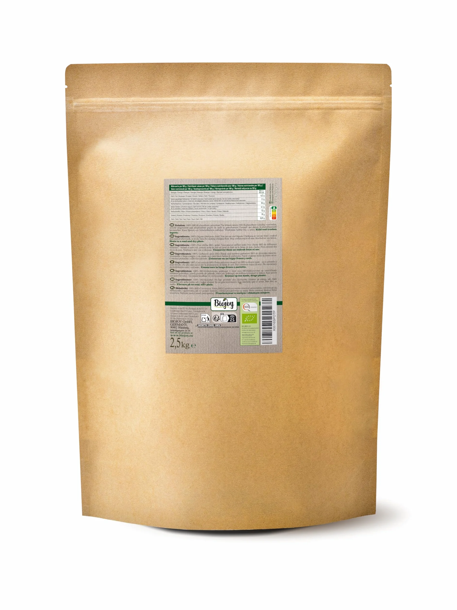 Biojoy Pois chiches BIO (2,5 kg), séchés et entiers, sans additifs