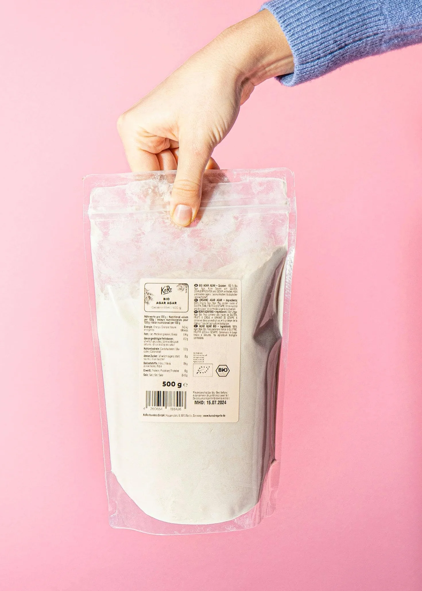 KoRo - Agar Agar bio 500 g - Pur végétal - Parfait pour épaissir et gélifier - Alternative à la gélatine - Extrait d'algues