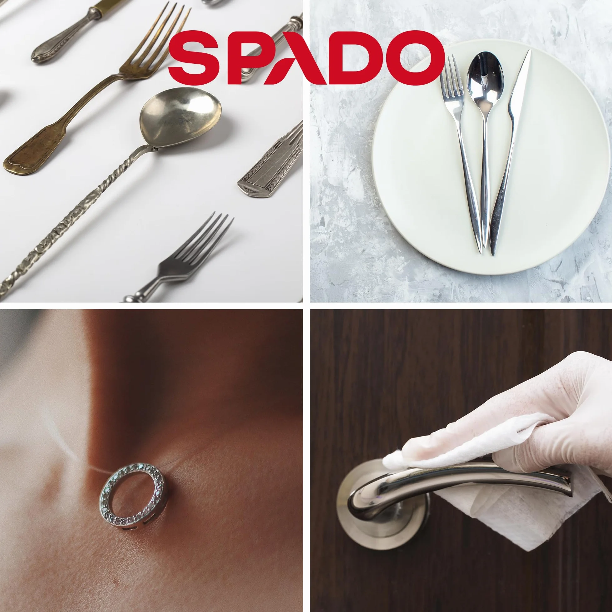 SPADO - Lingettes multi métaux - Nettoie et désoxyde couverts, bijoux, plats et argenterie - Fait briller - Lingette désincrustantes - 35 lingettes - Fabriqué en France