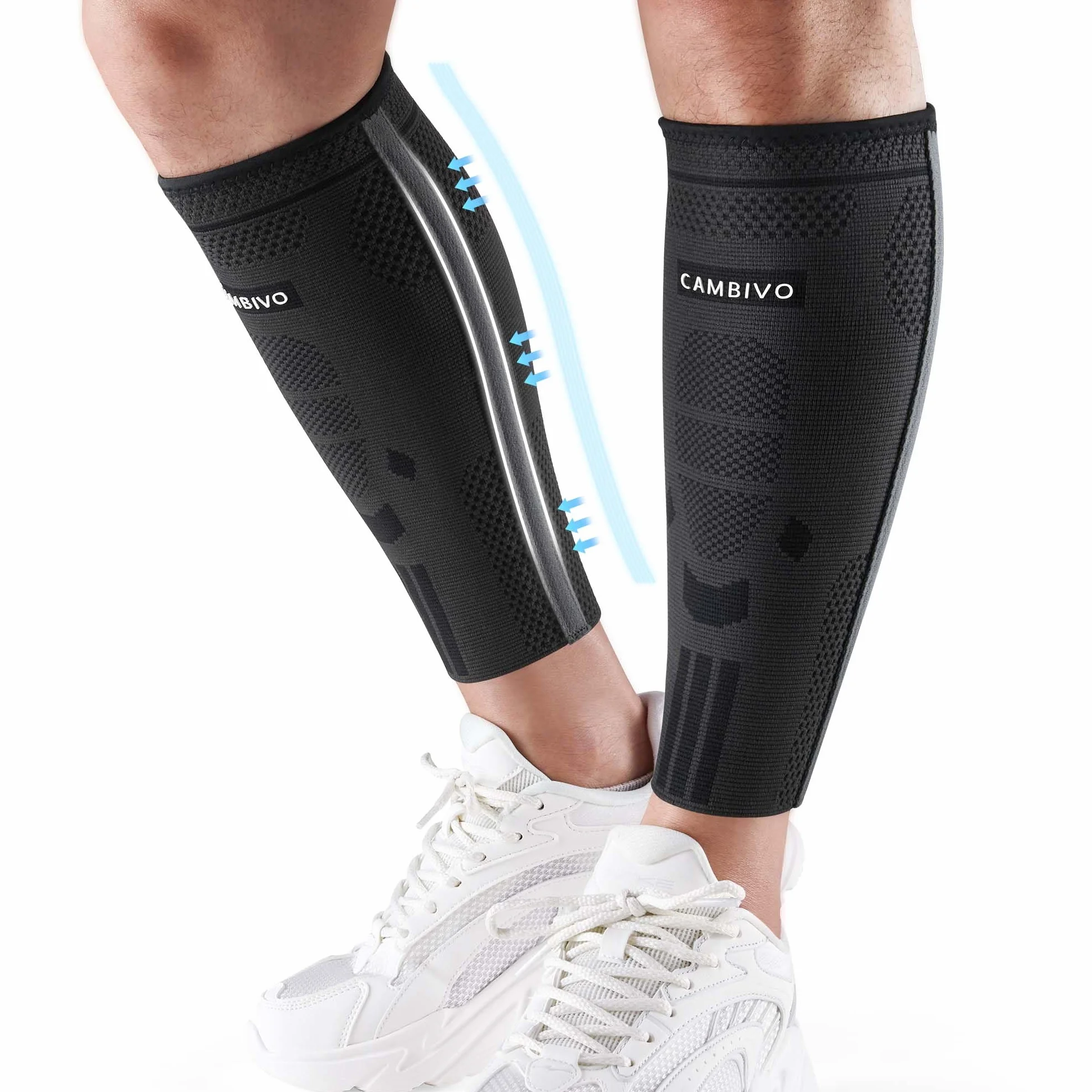CAMBIVO Bas de Contention Femme Homme, Chaussettes de Compression Mollet x2 avec Stabilisateurs Latéraux