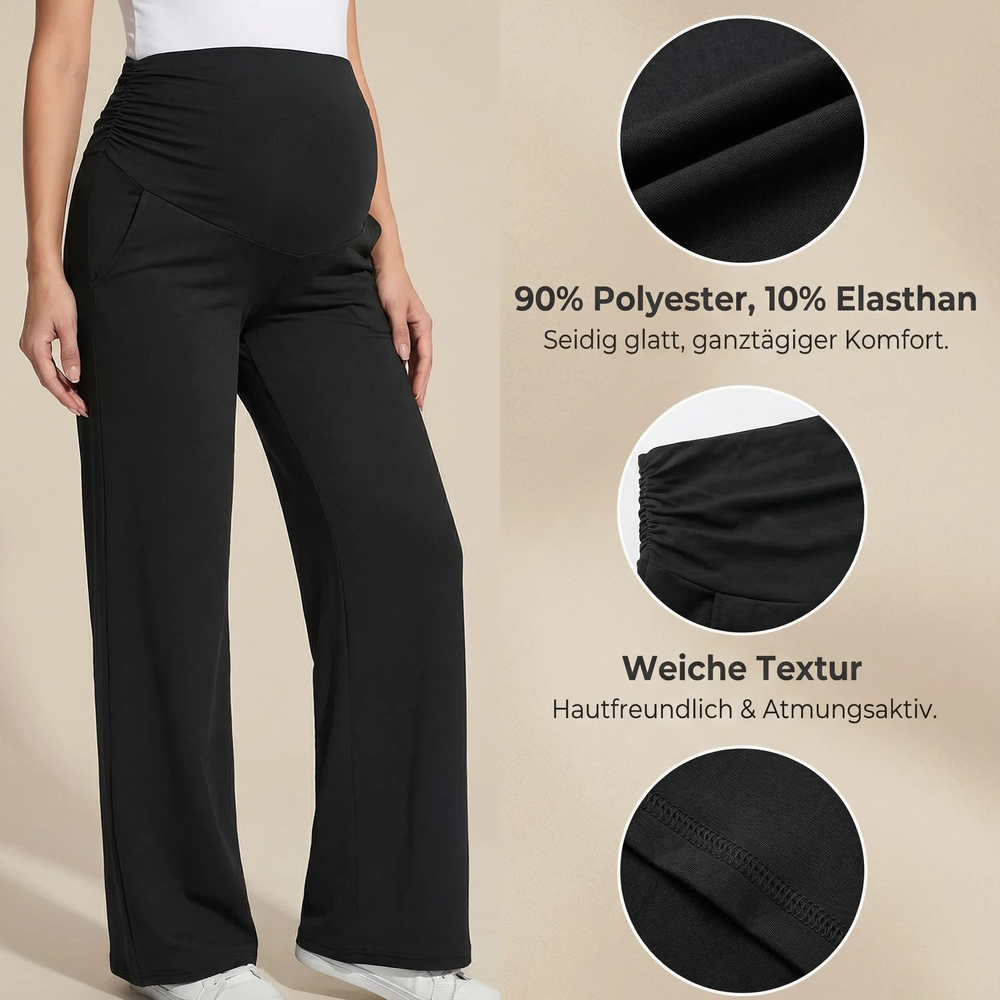 Pantalon de maternité à Jambes Larges pour Femme, Palazzo Doux avec Poches