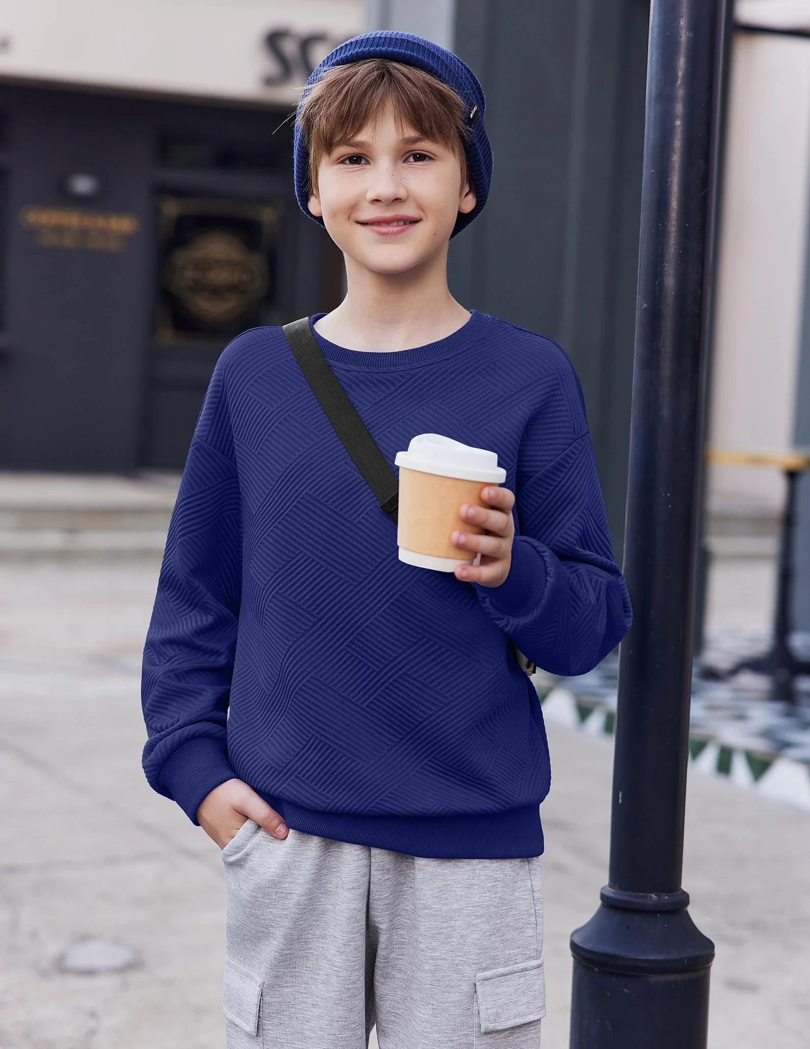 Arshiner Sweatshirt Garçon Col Rond Manches Longues Couleur Unie Automne Hiver Vêtements Enfants 6-14 Ans