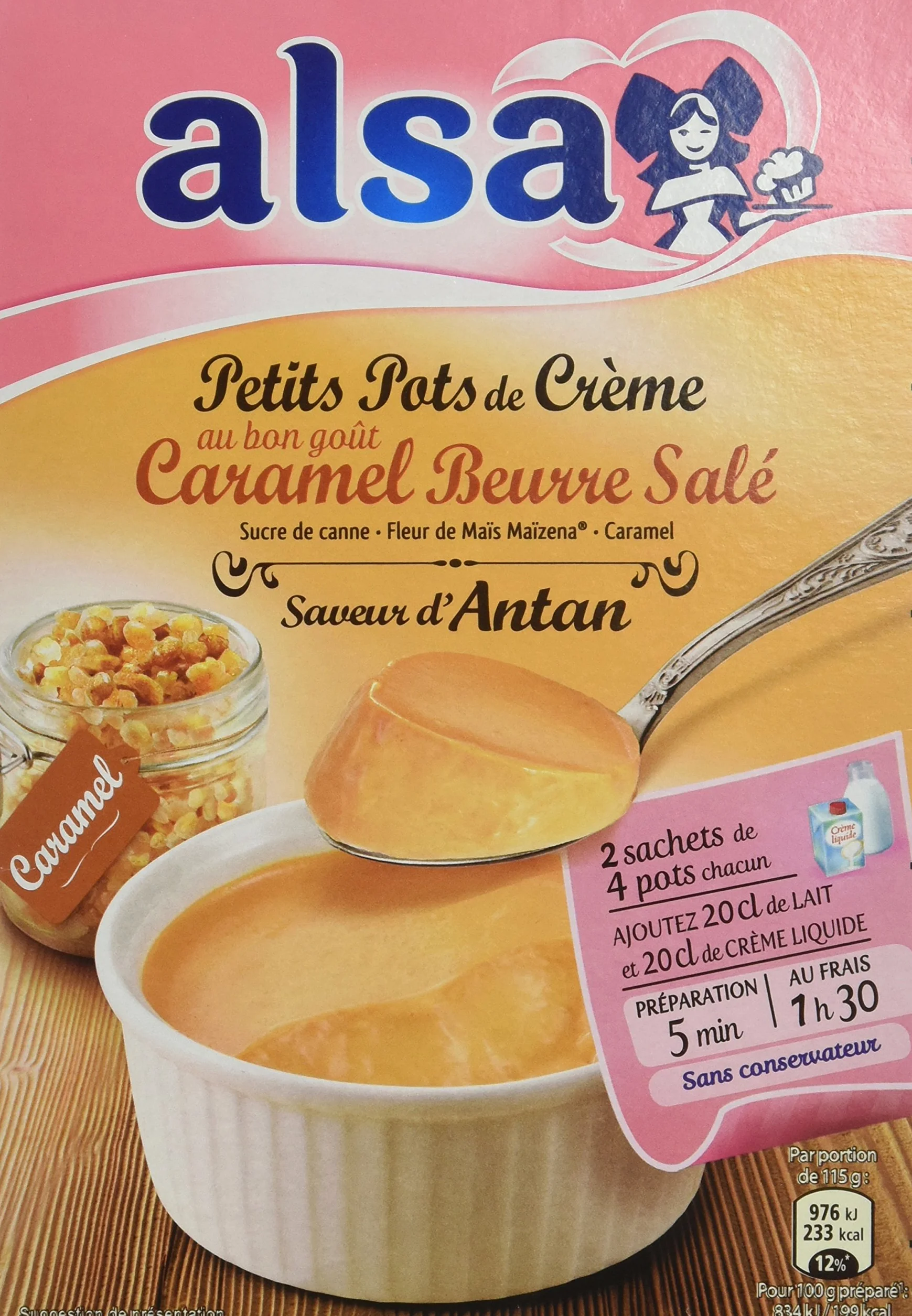 Alsa Préparation Crème dessert Caramel Saveur d'Antan 2 Sachets 120g - Lot de 4