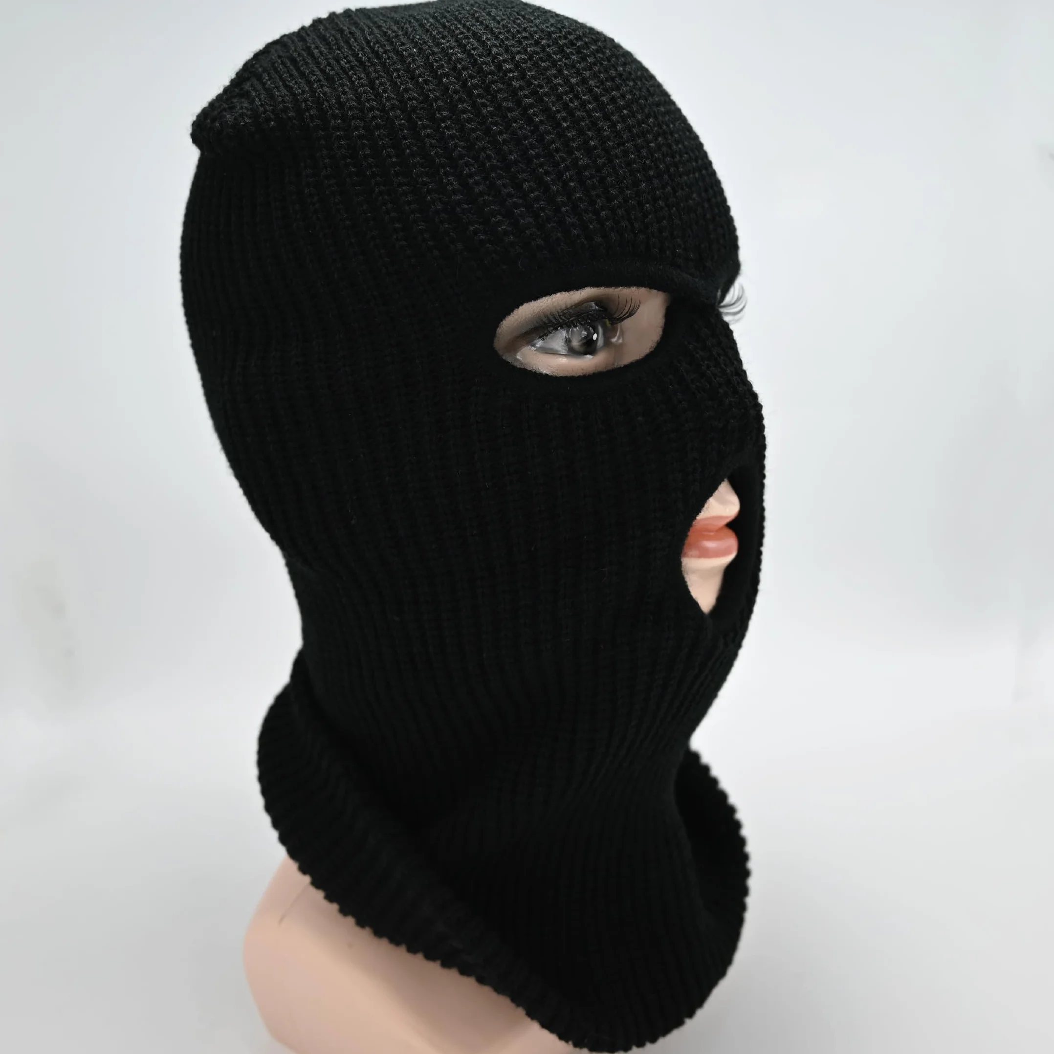 Cagoule 3 Trous Tricoté Noir Masque de Ski pour Hommes et Femmes