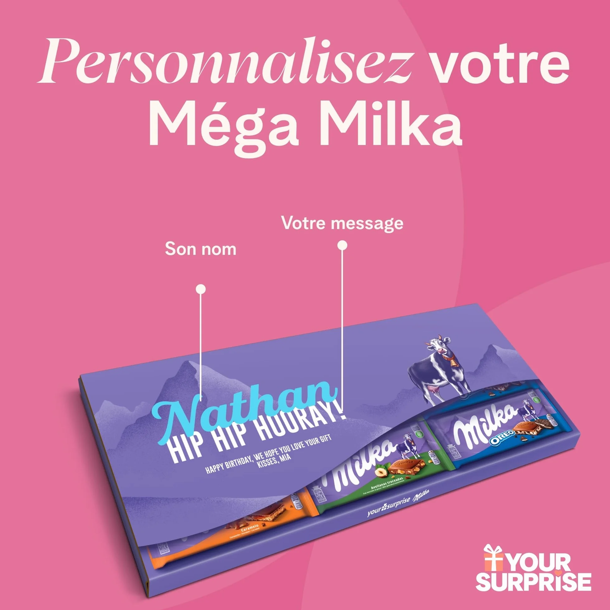 Milka Méga Tablette de Chocolat Personnalisée - Cadeau fete des peres personnalisé avec Nom et Message (6 Tablettes)