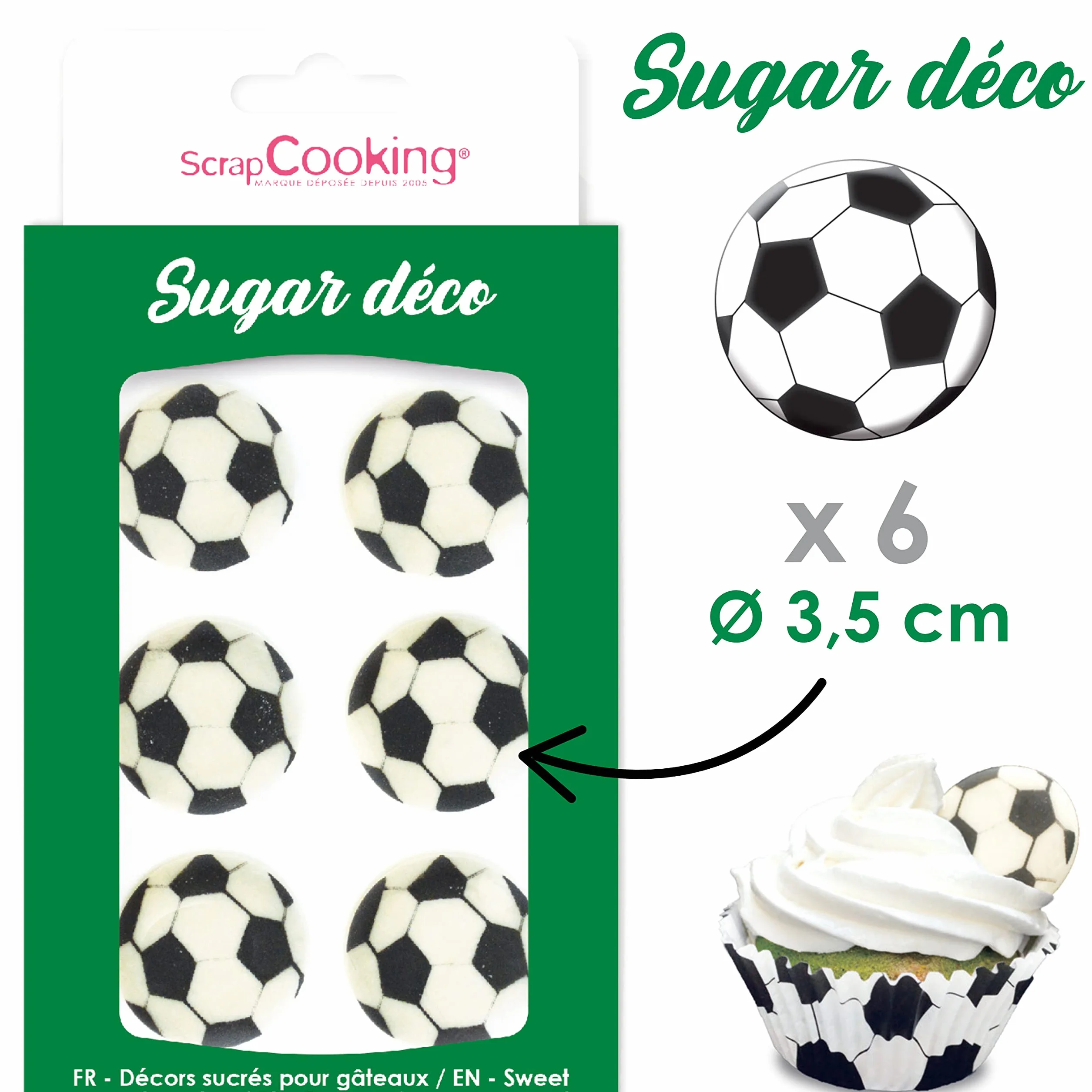 SCRAP COOKING - Décosucres Football - Décorations Anniversaire Ballons de Foot - Pour Pâtisseries, Desserts, Gâteaux, Biscuits, Cupcakes, Décos Alimentaires Cake Design - 6984 Noir/Blanc