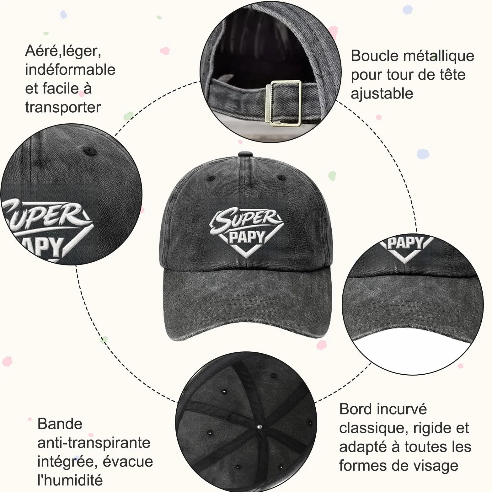 Casquette Papy Homme Super Papy Original Cadeau Grand Pere Chapeau Réglable Style Baseball