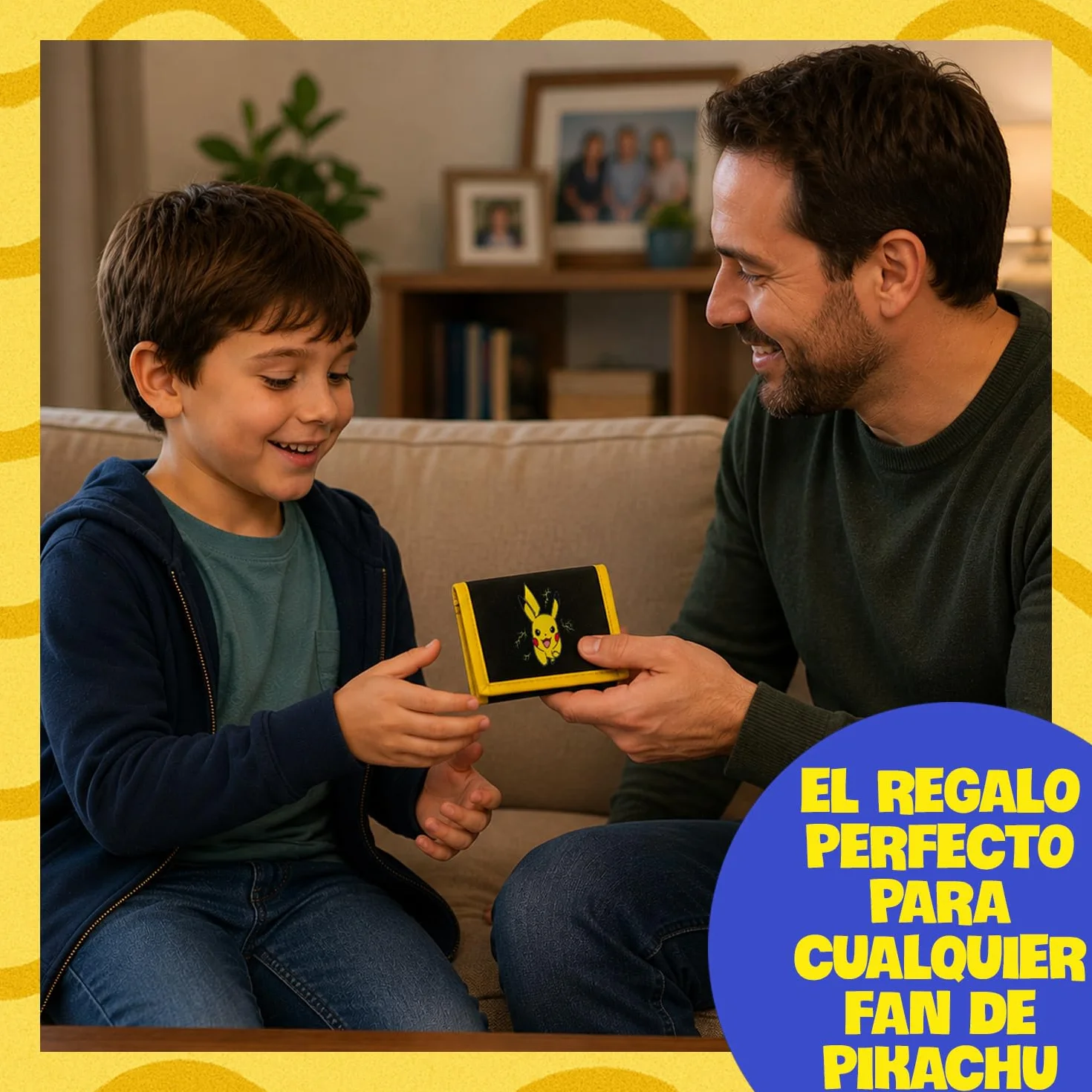 Pokémon Portefeuille Enfant Officiel Pikachu Tri-Fold Noir Jaune 3 Sections Poche Zippée Porte-Cartes 9 x 13 cm Cadeau