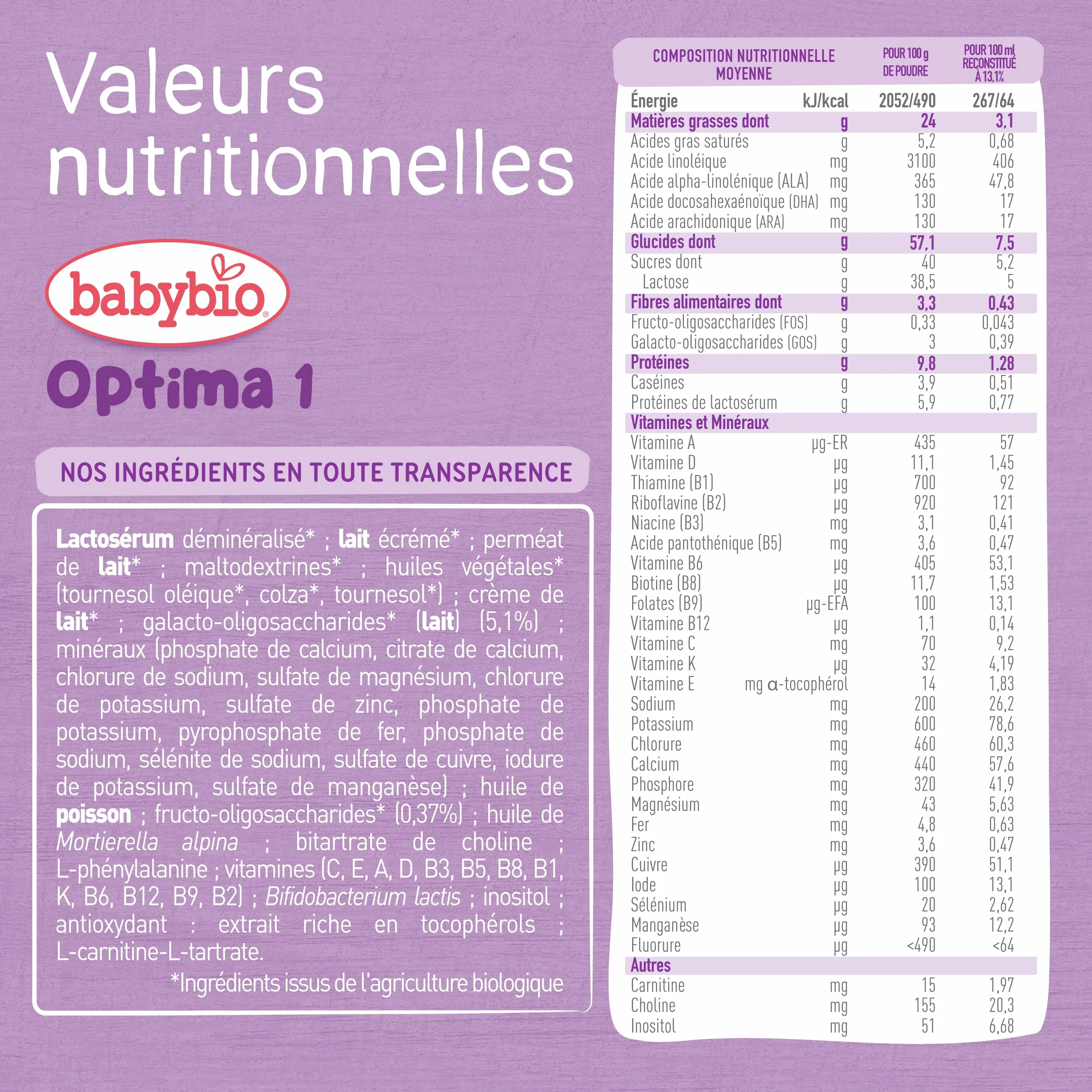 Babybio - Lait Infantile - Optima 1er Âge - 800g - de 0 à 6 Mois - BIO - Fabriqué en France - Sans Huile de Palme - Lot de 6
