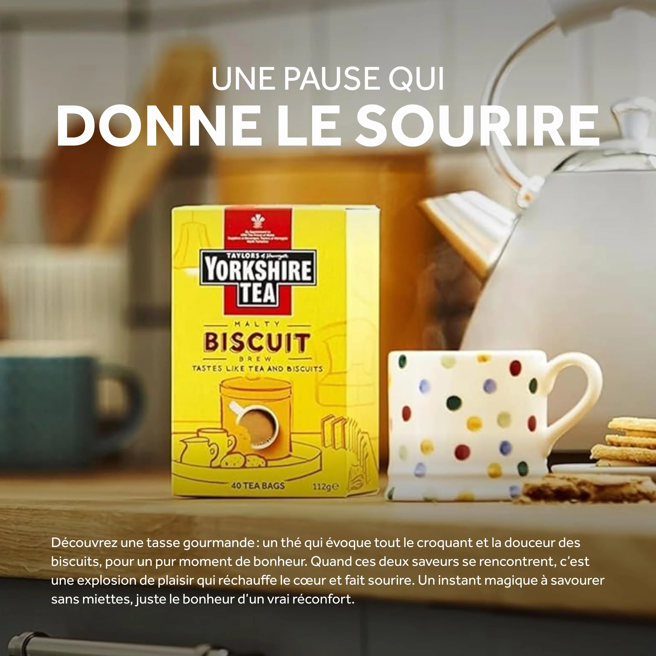 Yorkshire Tea - Malty Biscuit Brew - Thé Noir Aromatisé - Mélange au Goût de Biscuit Malté, Certifié Rainforest Alliance - 4 x 40 Sachets de Thé
