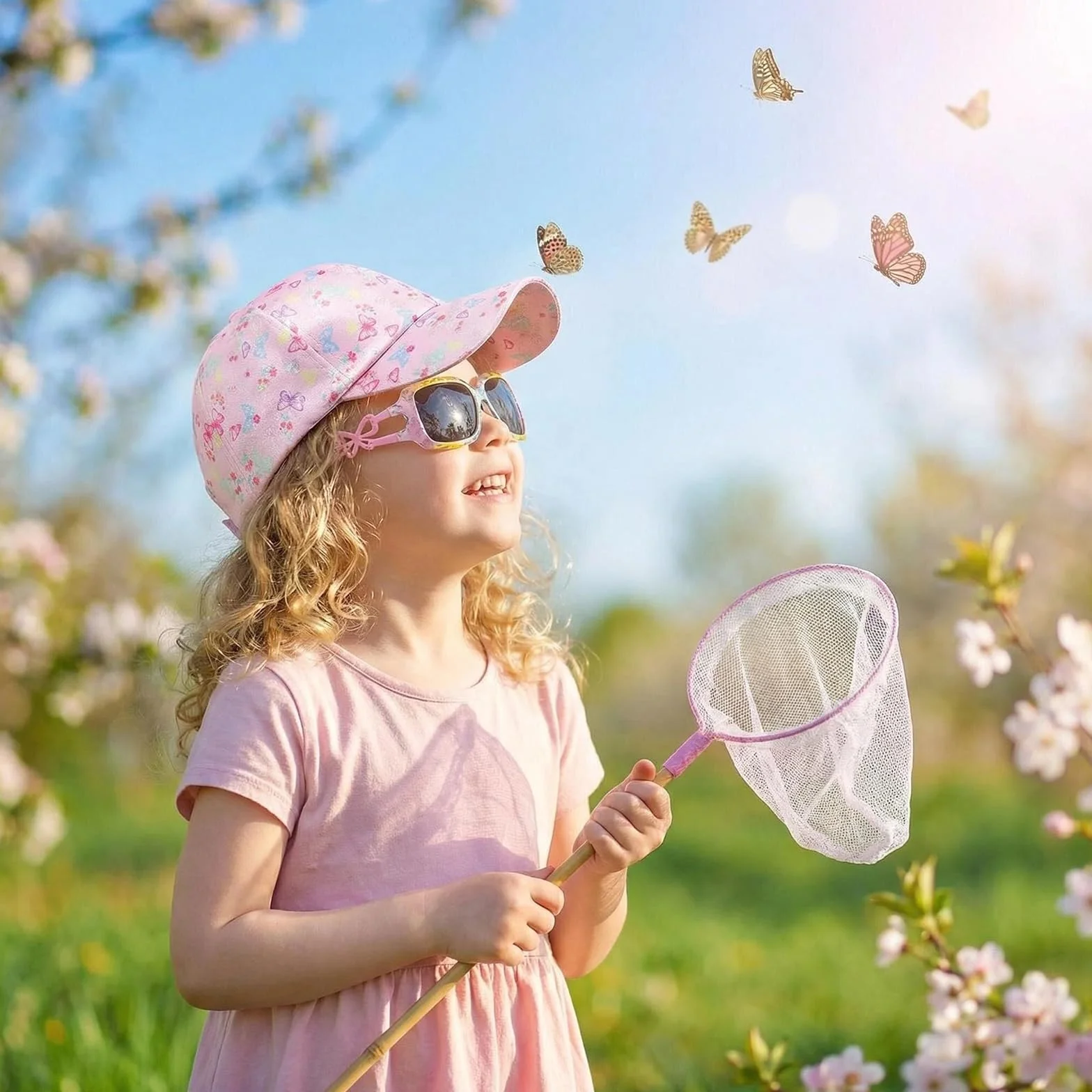 Casquette Enfant Fille et Lunettes de Soleil Baseball Réglable Chapeau Sport Extérieur Été