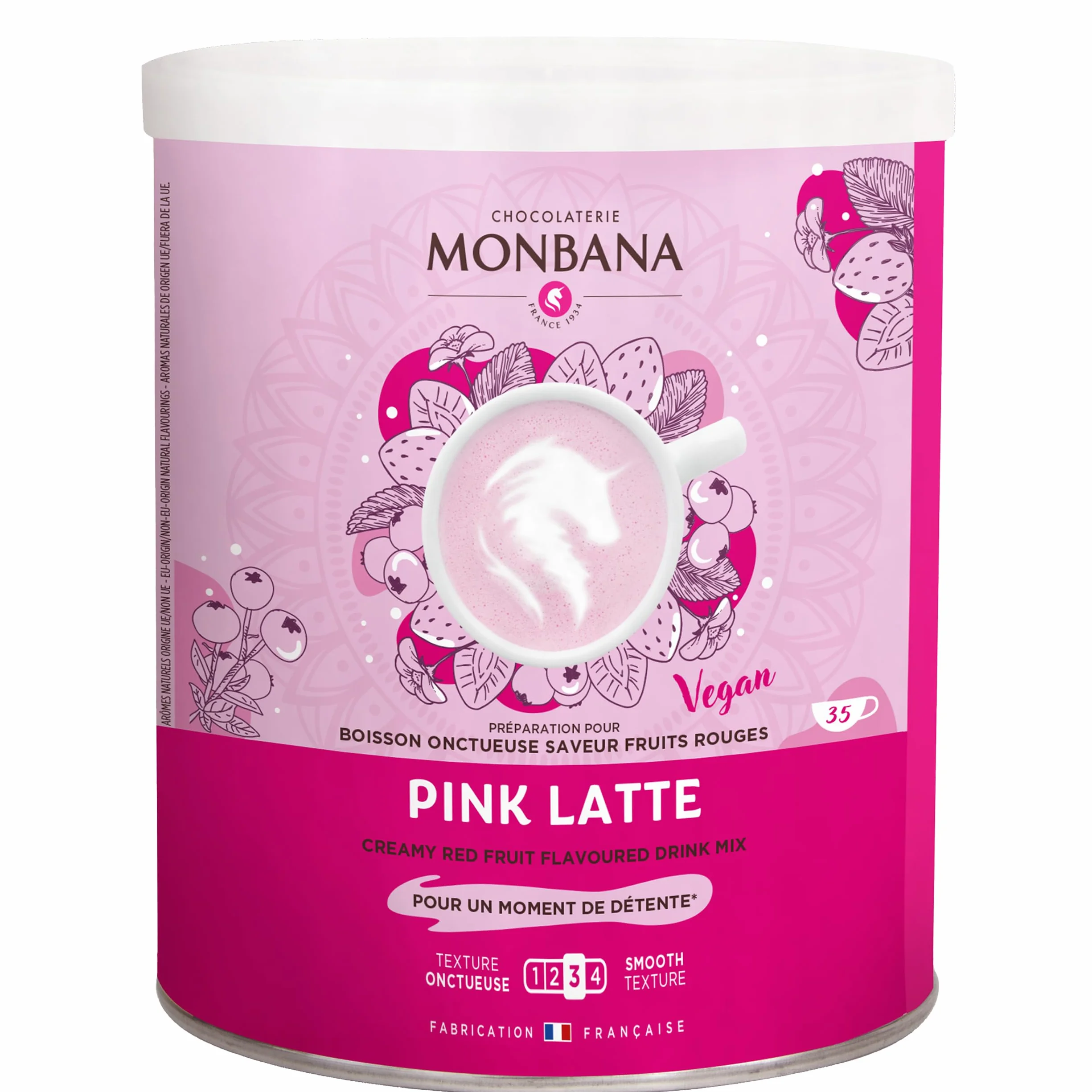 Monbana Pink Latte Poudre 350 g – Poudre de boisson végétalienne avec épices de betterave rouge et chai, instantané Superfood Latte pour préparation chaude et froide, végétale, sans lait