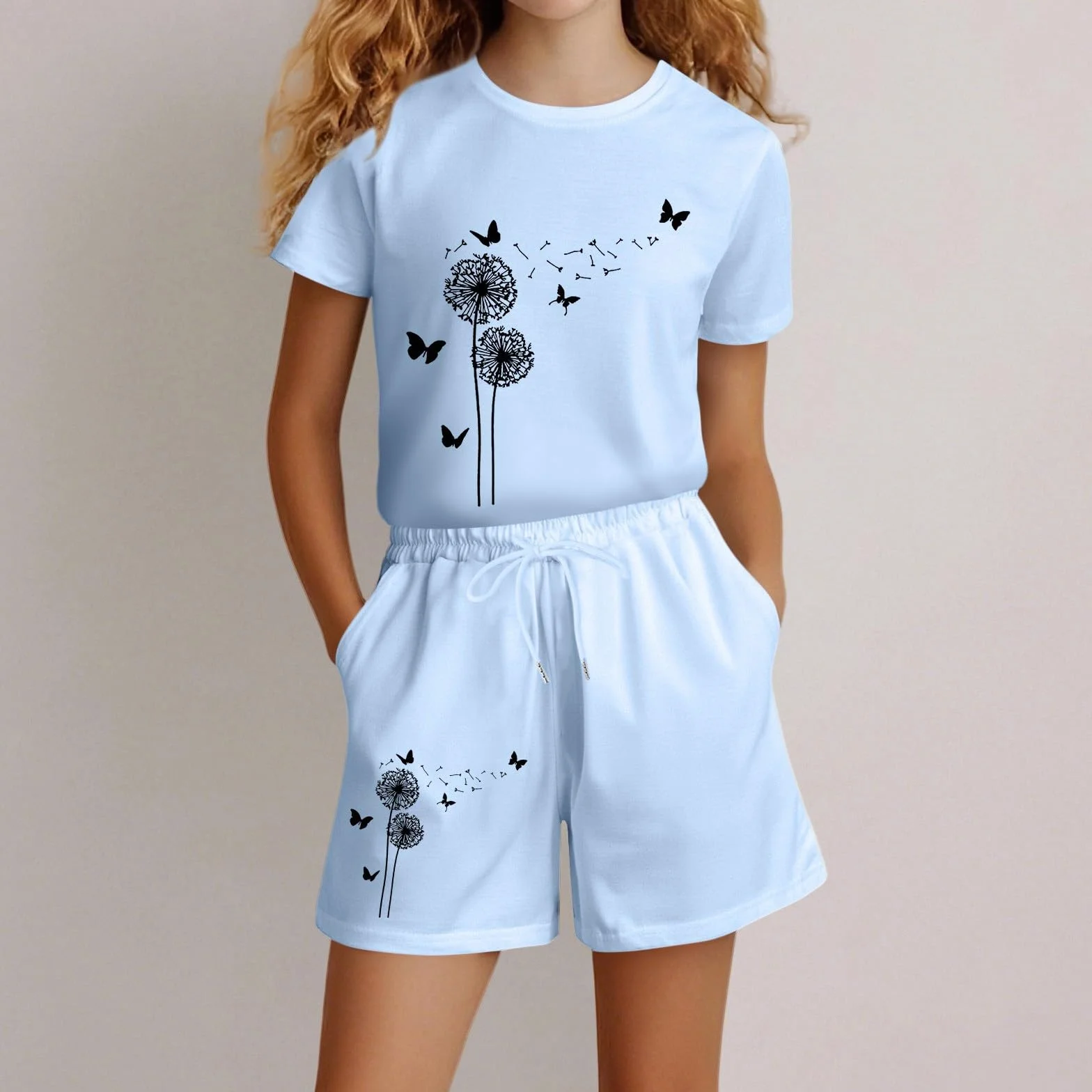 Ensemble d'été décontracté à manches courtes pour enfants et filles - T-shirt haut et short