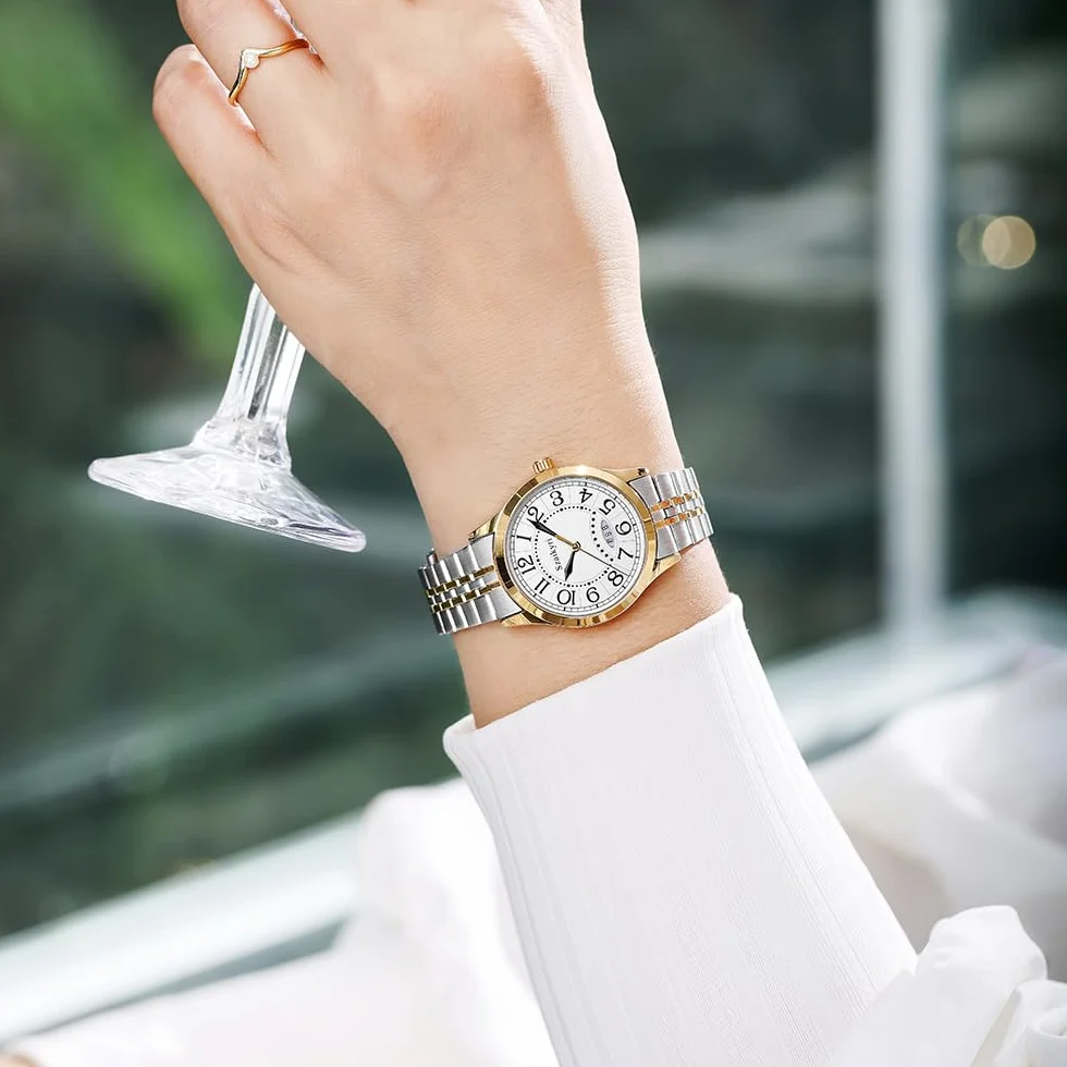 Montre Classique pour Femmes avec Chiffres Arabes Calendrier Résistant à l'Eau
