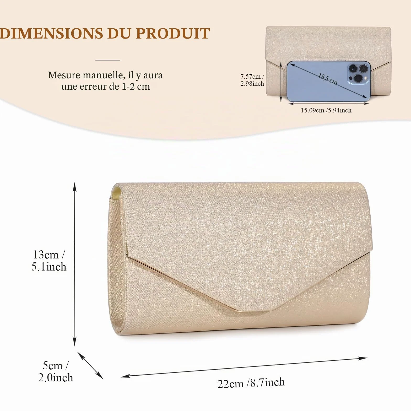 BAIGIO Pochette Enveloppe Femme Sac de Soirée Élégante Petite Sac à Bandoulière Mariage