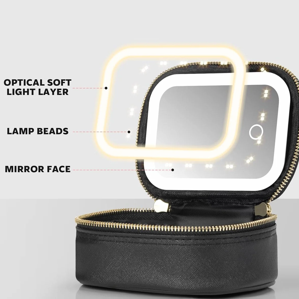 Trousse de maquillage avec miroir LED PU Noir Moderne