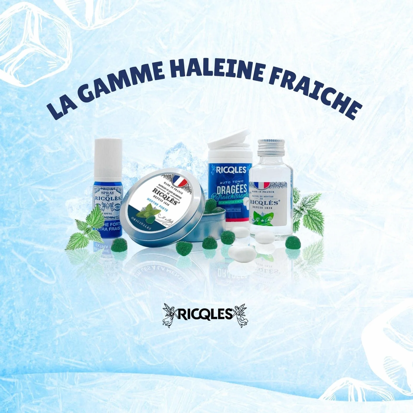 Pastilles Menthe Avec Sucres RICQLES Haleine Fraîche Mal des transports Boîte Métal 45g