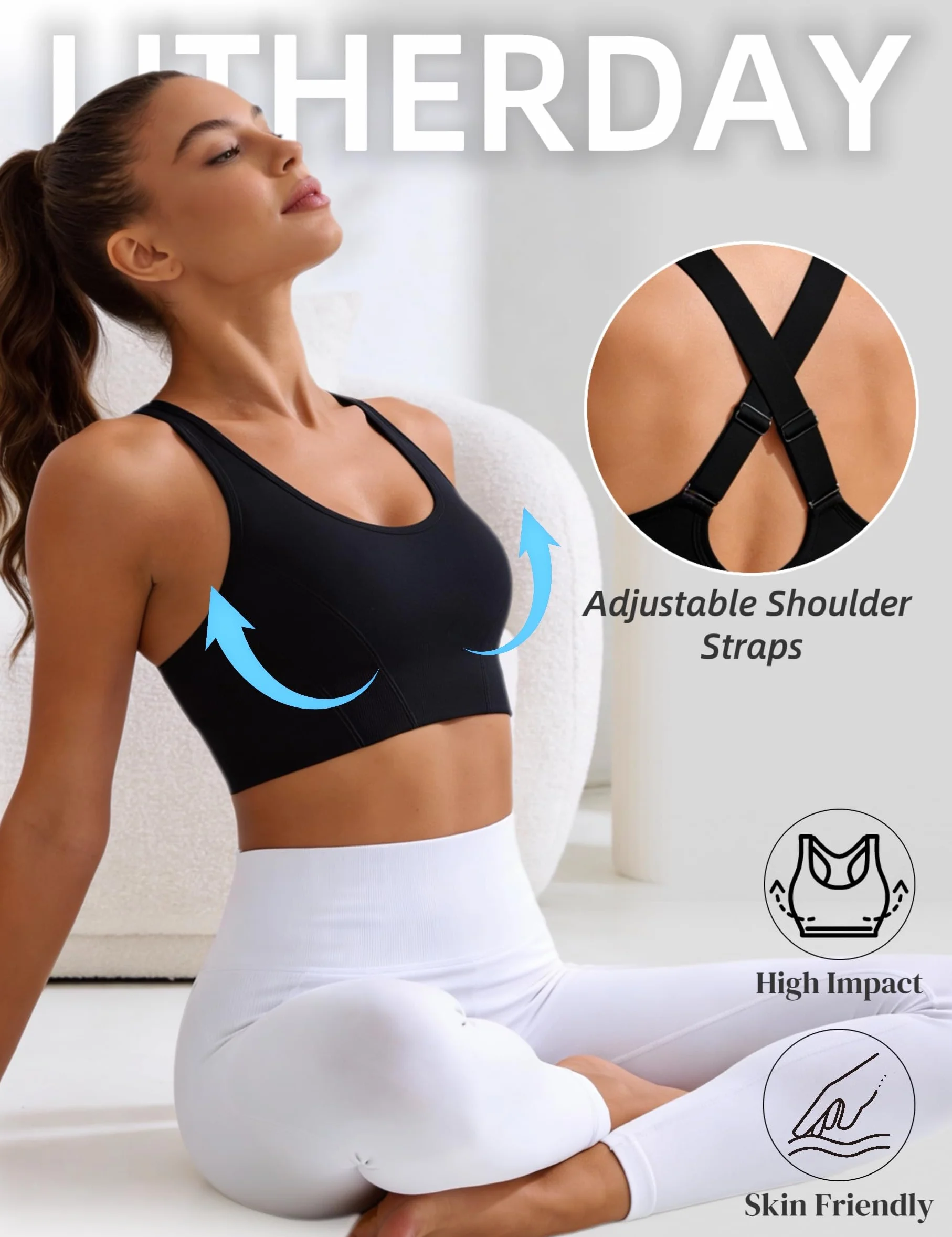 Brassiere Sport Femme Maintien Fort sans Armature Coussinets Amovibles Yoga Course Fitness