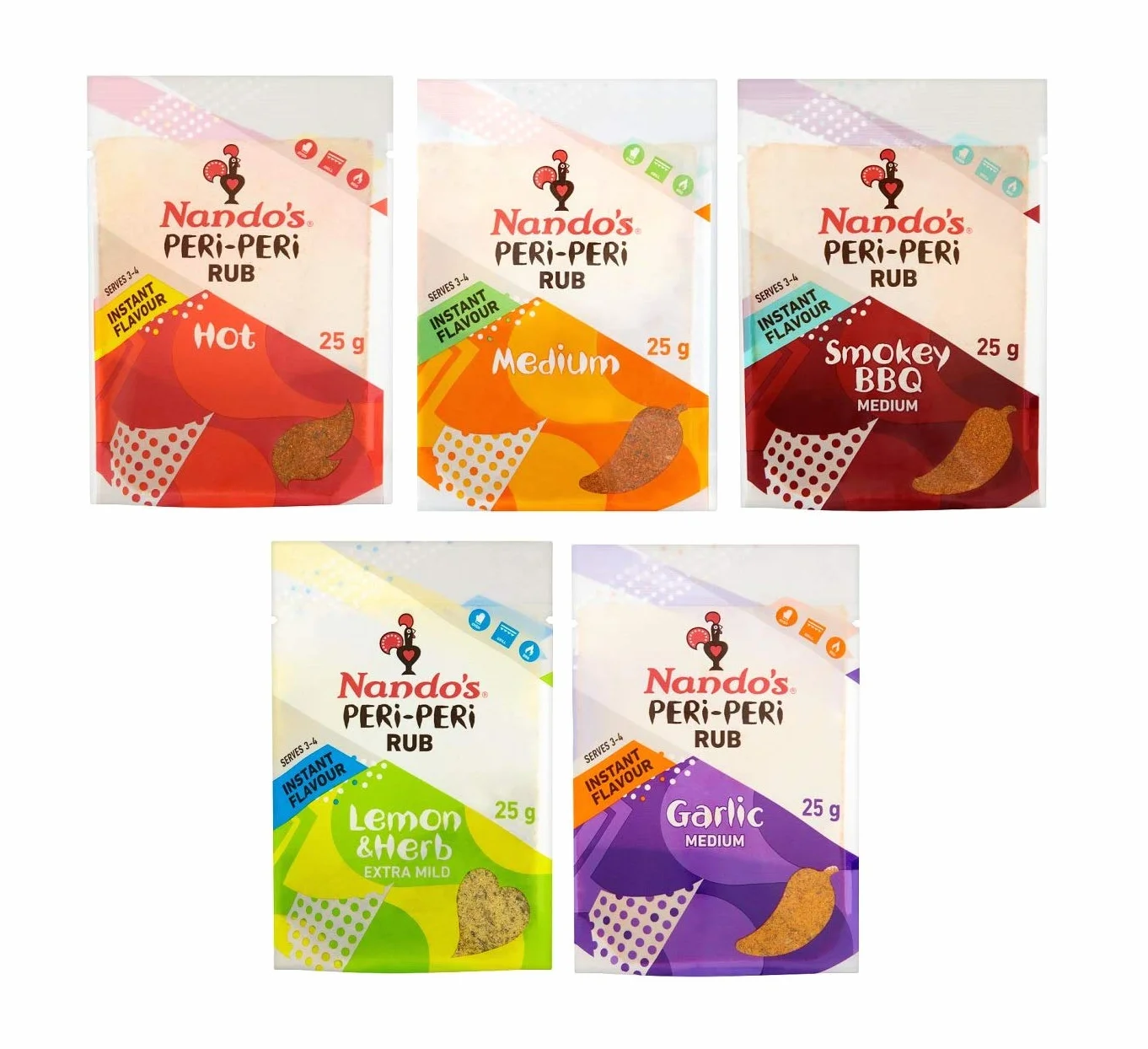 Nando's Peri-Peri Collection Sauce / Marinade (Rub 25 g (lot de 5)