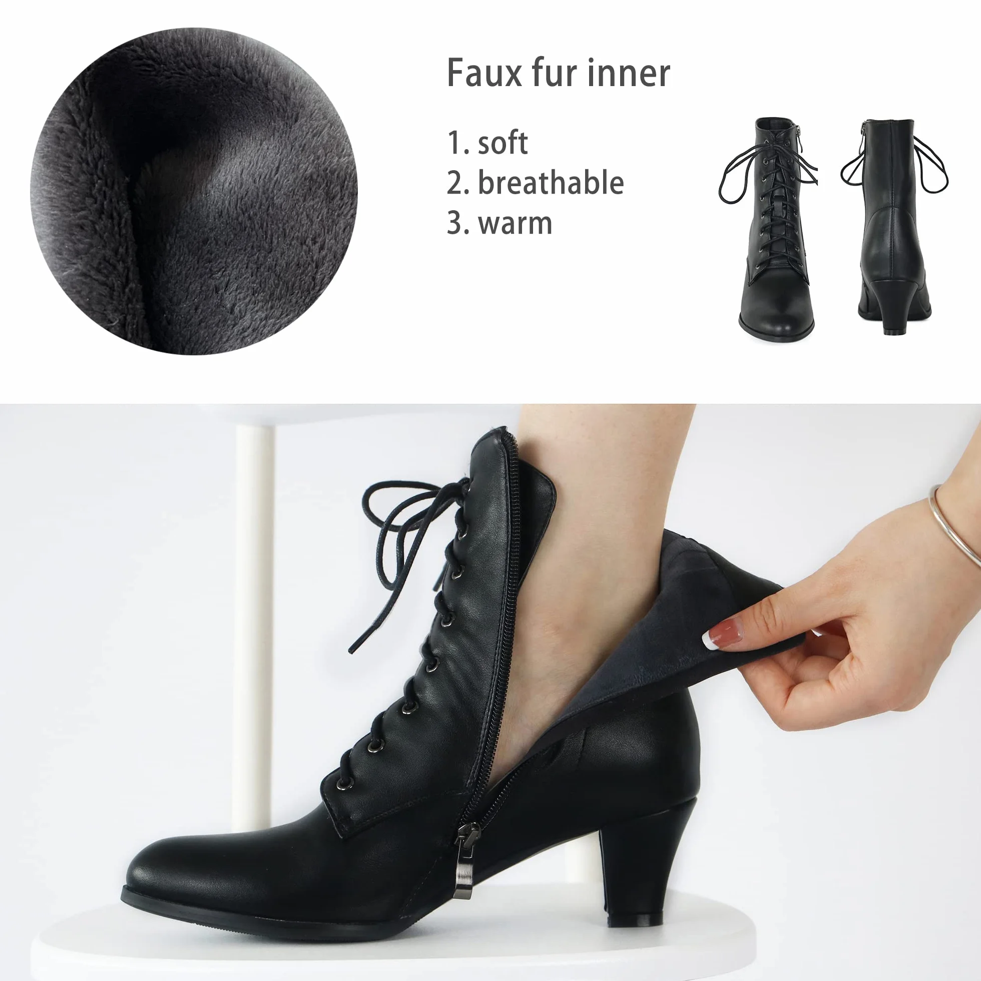 Cozivwaiy Bottes Victoriennes pour Femmes Lacets 70s Bottines Talon Moyen Cheville Steampunk Gothique