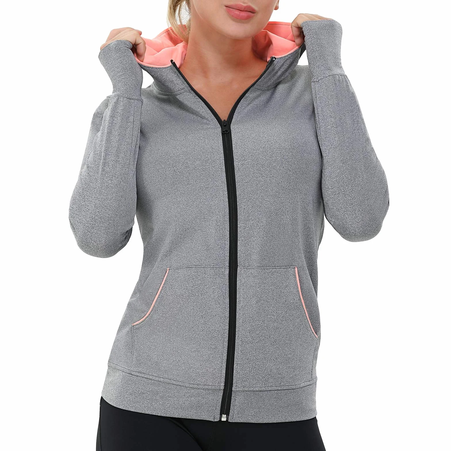 AMZSPORT Veste de Sport Femme Sweat Zippé Running avec Poches Yoga Fitness