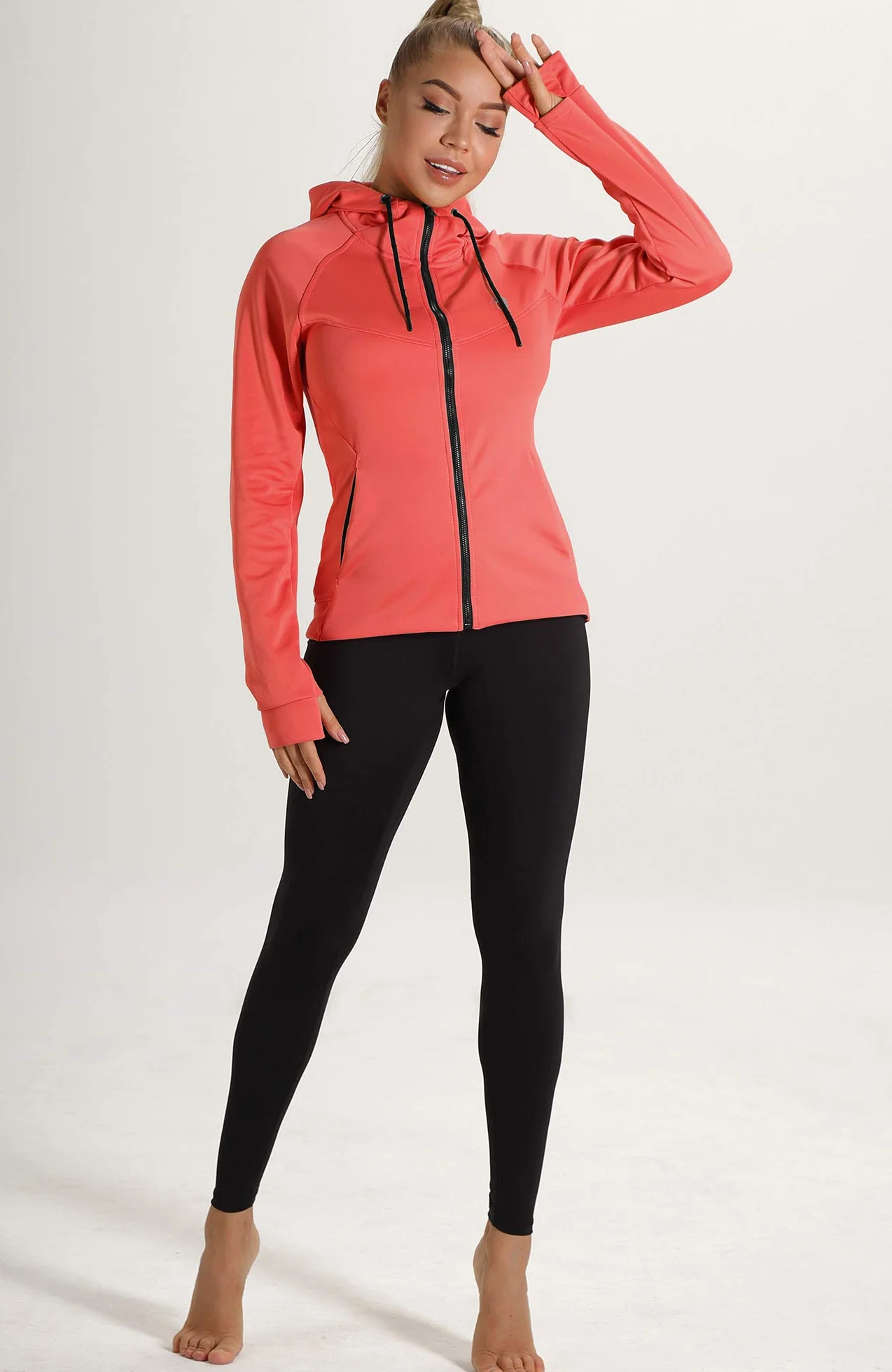 icyzone Veste de Sport Femme Sweat Capuche Poignets élastiques Trous Pouce Exercice Gym