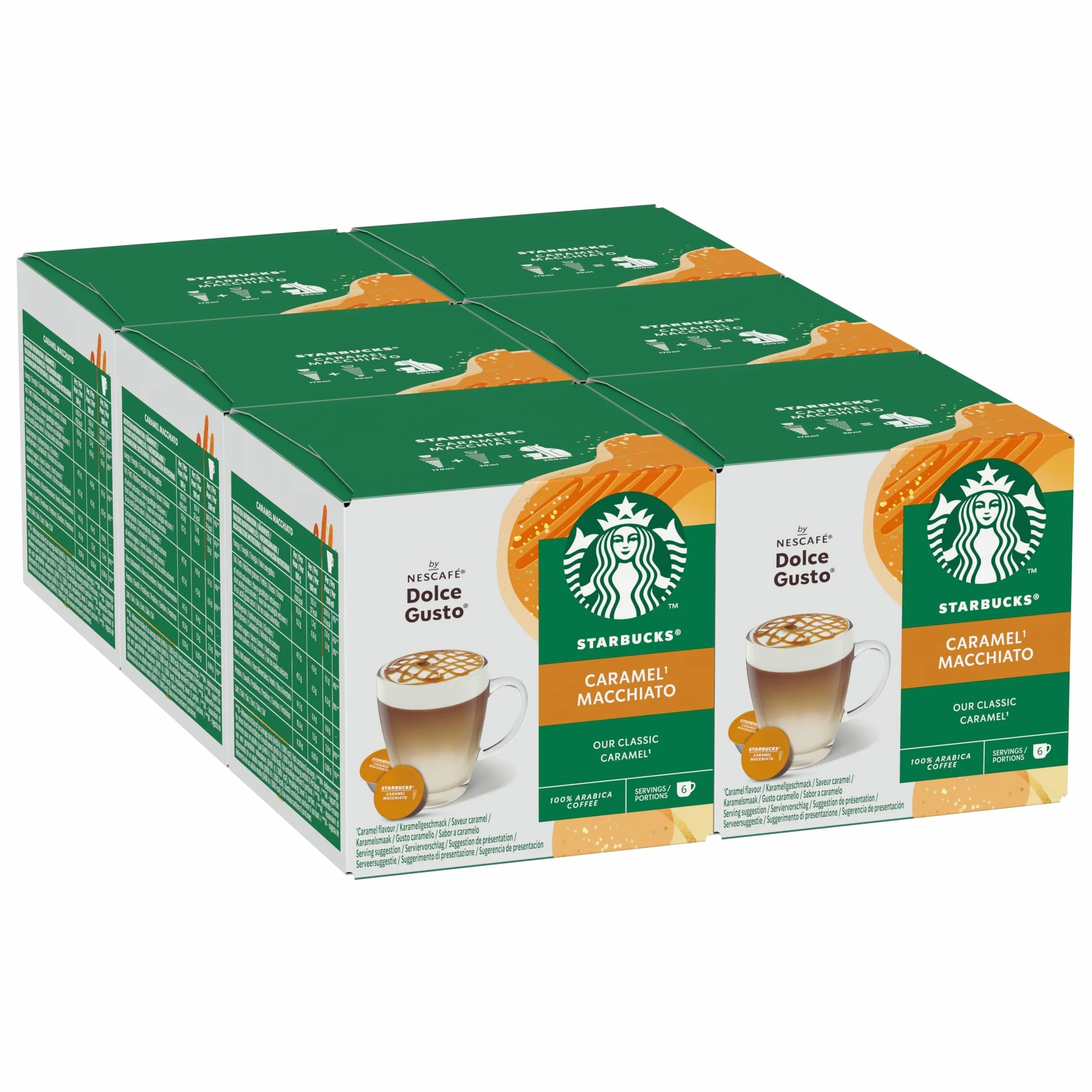 STARBUCKS Caramel Macchiato by Nescafé Dolce Gusto, Capsules de Café 6 x 12 (72 Capsules)
