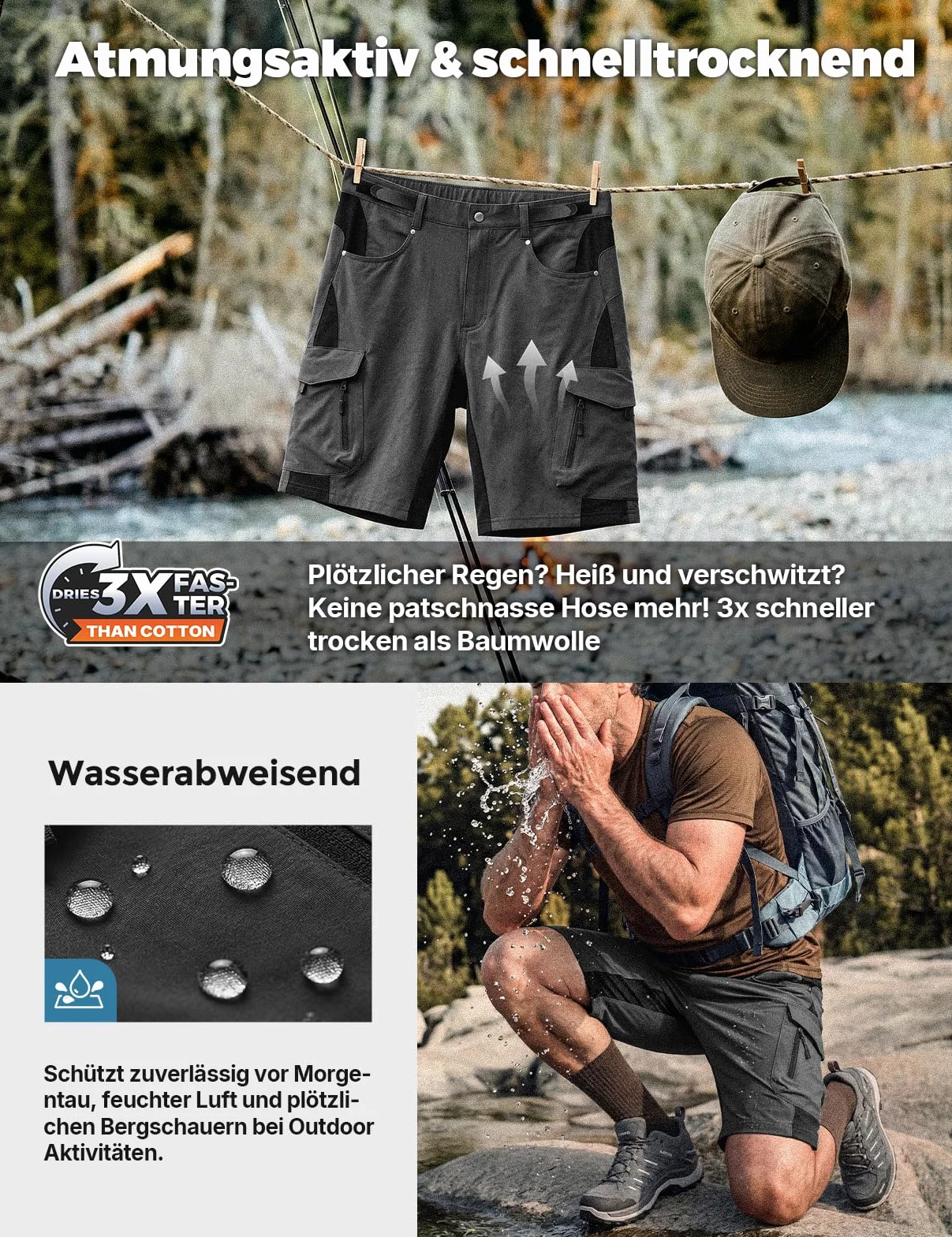 Wespornow Shorts Cargo Hommes 6 Poches Pantalons Travail VTT Stretch Randonnée Estivale