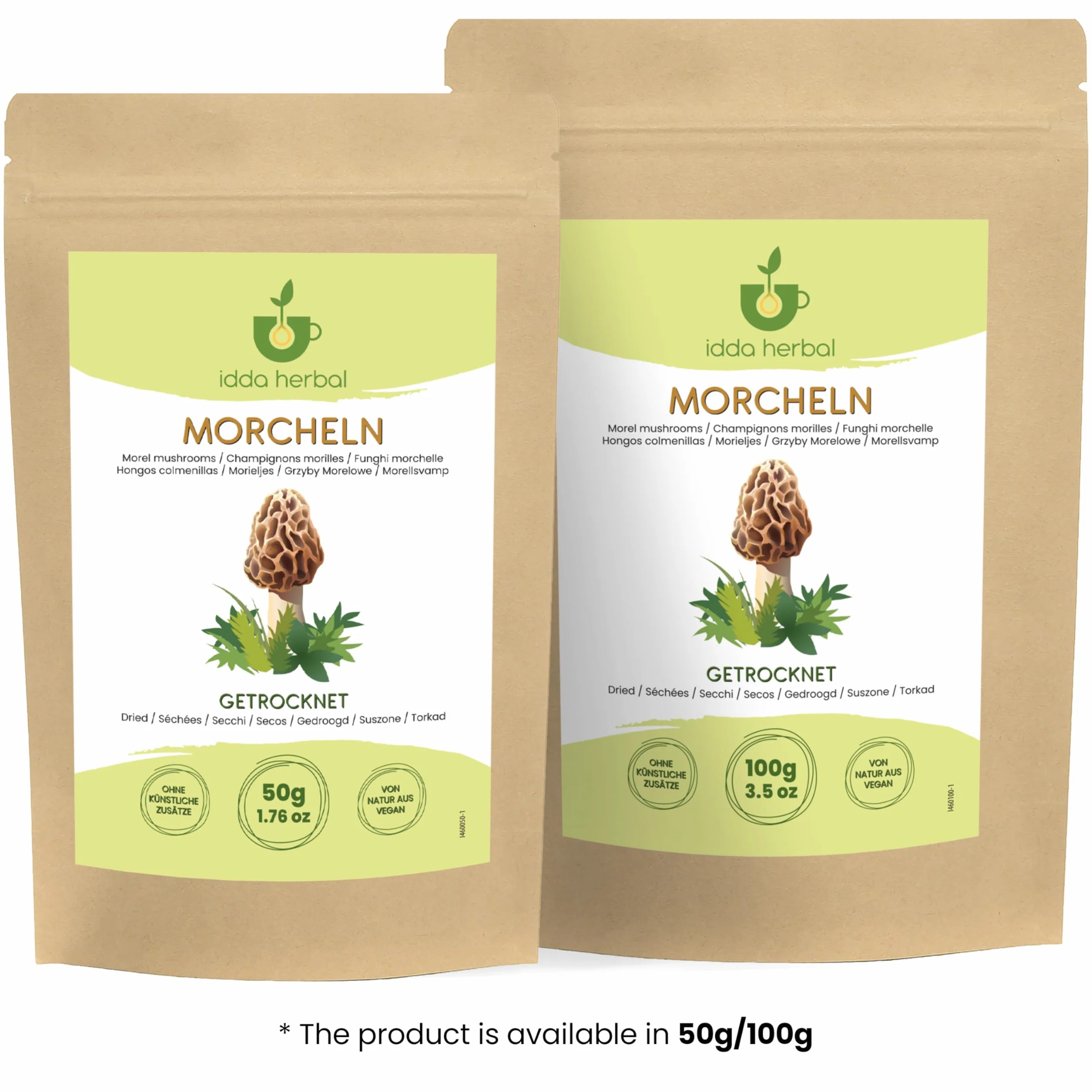 IDDA Herbal Morilles Séchées 100g, Morilles Pointues Deshydratées, Champignons Séchées, Morchella