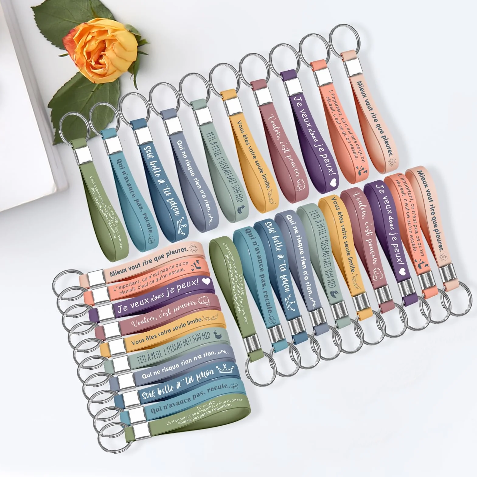 Lot de porte-clés en silicone avec citations inspirantes, cadeau pour employés, collègues, enseignants