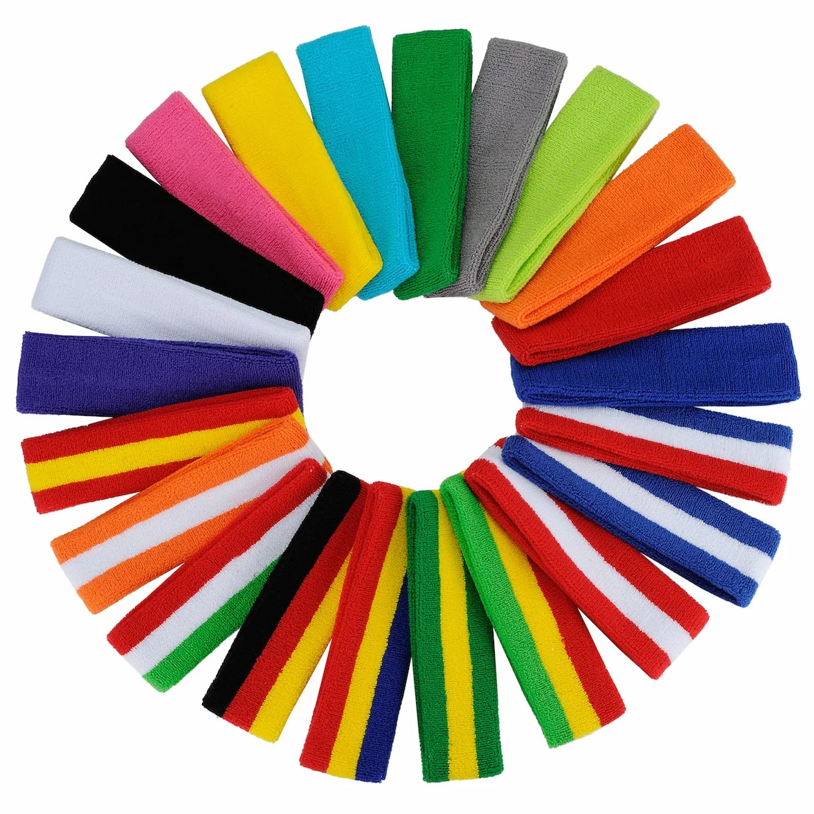 ONUPGO Headband Sports Sweatbands 3/6/12 Terry Cloth Striped Headband Wrist Band Set Athletic Basketball Moisture Wicking Sweat Absorbing
