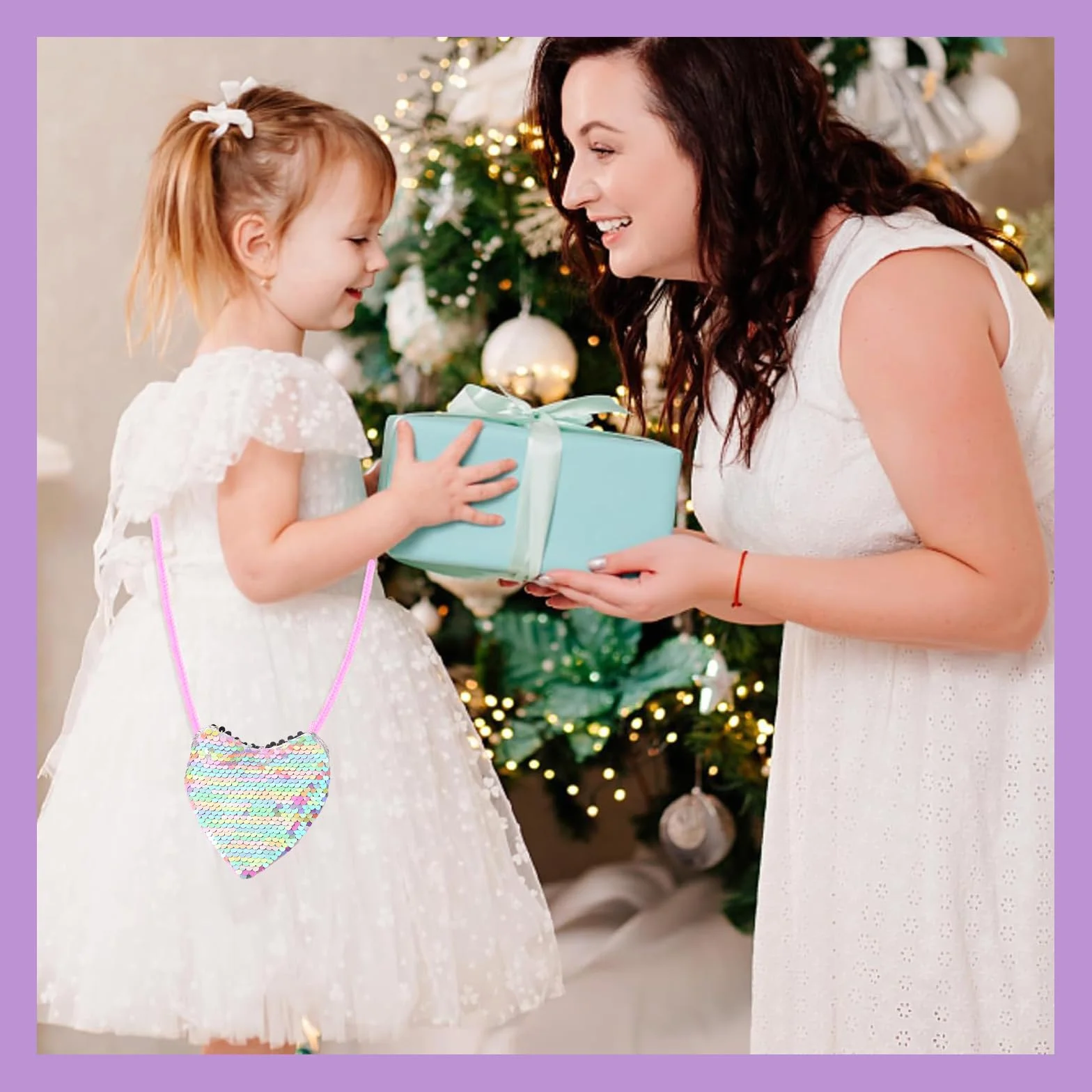 Porte-monnaie fille paillettes 4 pièces cœur enfant sac anniversaire portefeuille