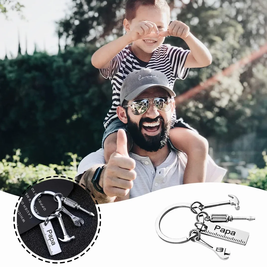 Porte-clés Papa Acier Inoxydable 4 en 1 Keychain Homme Pendentif