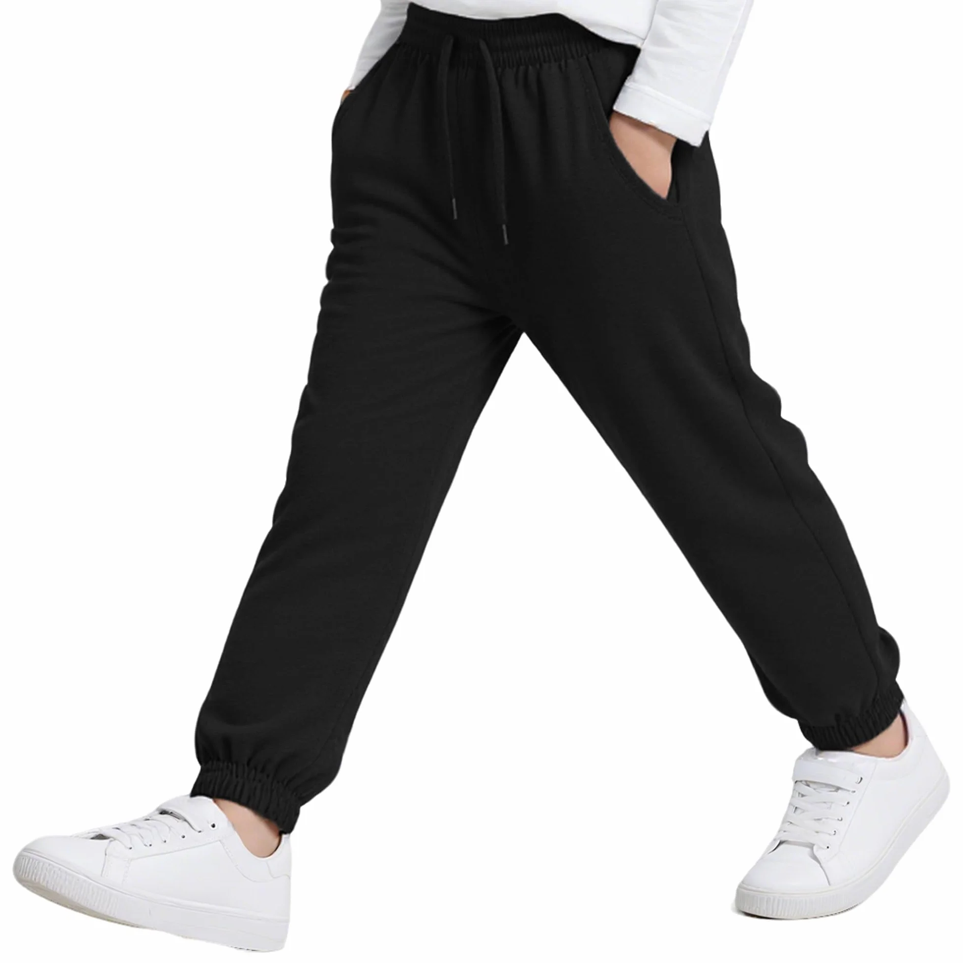 Pantalon de Jogging Garçon Taille Élastique Cordon de Serrage Poches Survêtement Confortable Doux Pantalon de Sport Enfants 6-14 Ans