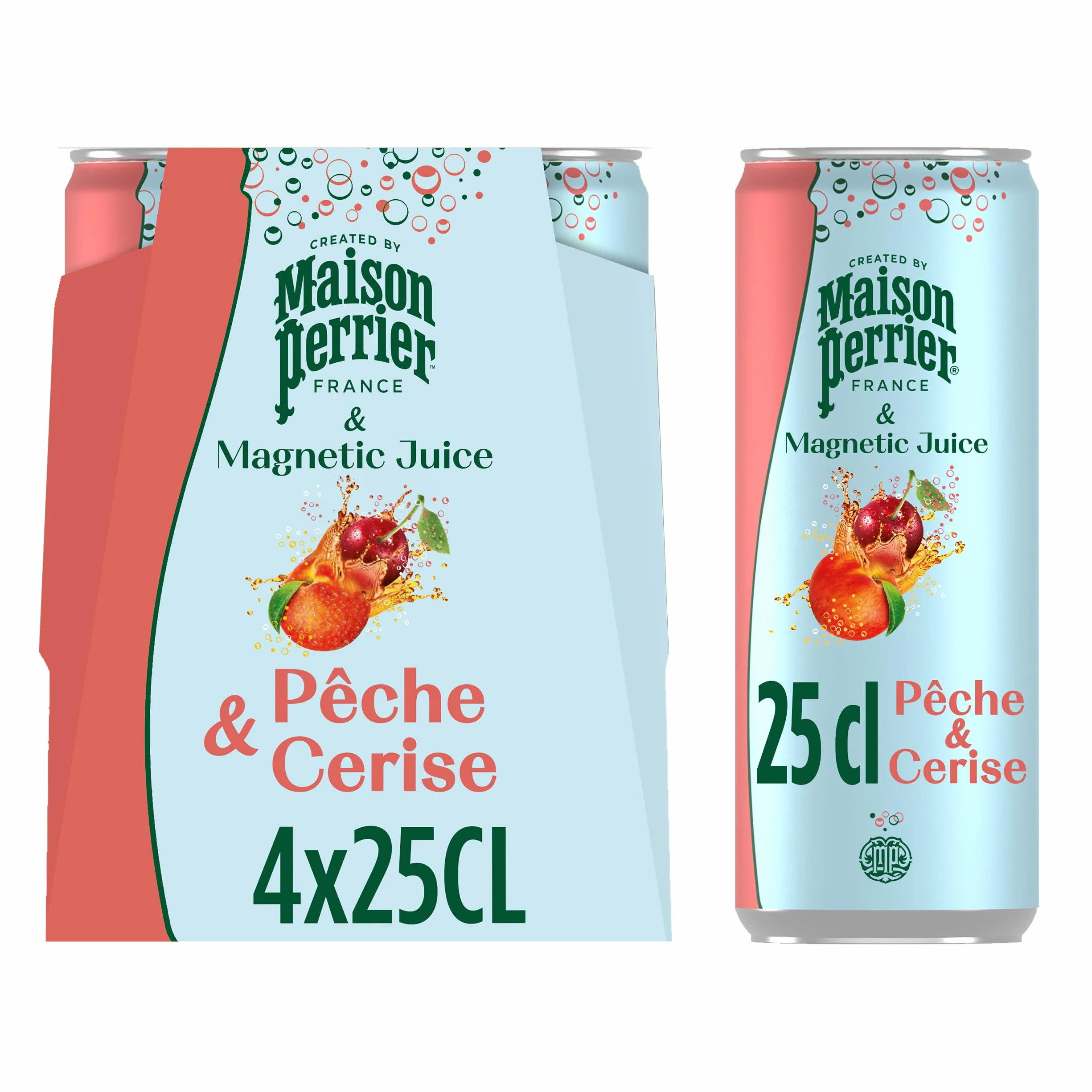 MAISON PERRIER et MAGNETIC JUICE Boisson Gazeuse Pêche Cerise - 6 packs de 4x25cl