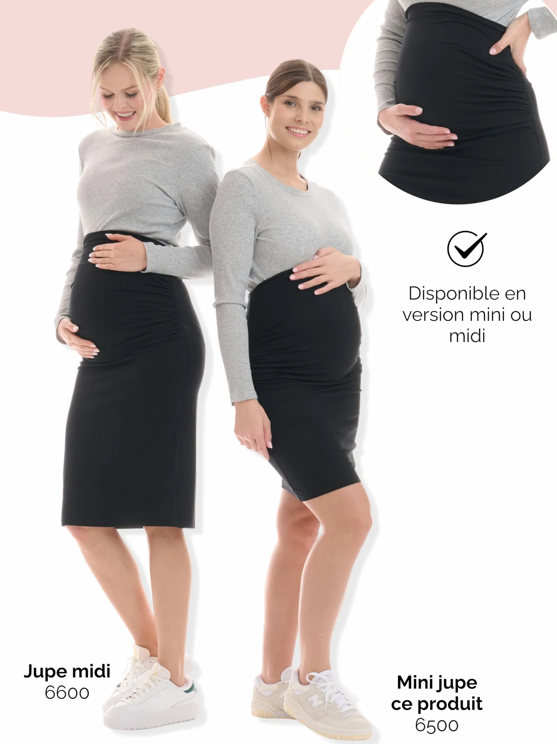 Jupe de Grossesse Herzmutter Longueur Mini Midi Partie Ventrale Double Couche Crayon 6500 Rayé L