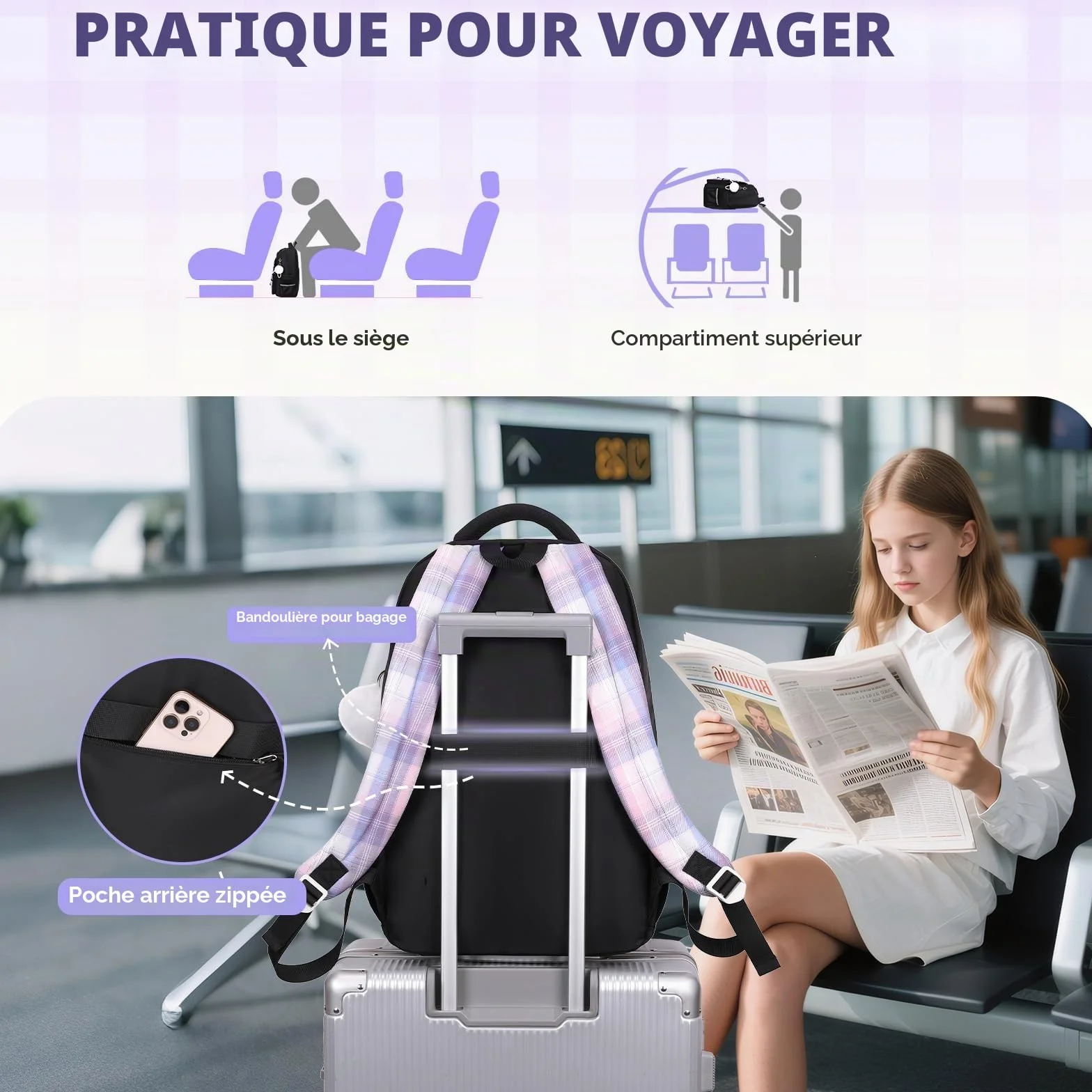Tanou Cartable Fille Primaire Sac à Dos Scolaire Étanche Daypack Adolescentes 9-16 ans