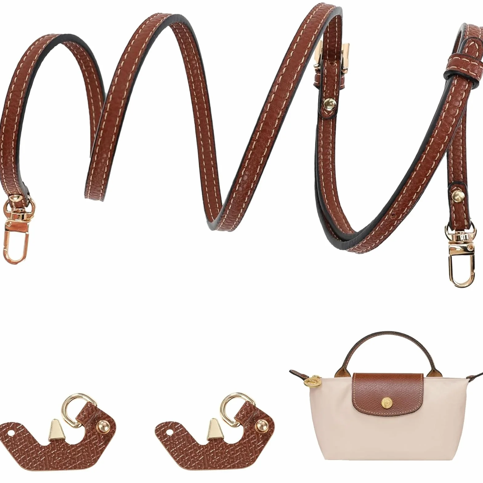 Bandoulière Compatible Sac Longchamp Mini, Lanière Réglable Cuir 0.9 cm Femme Pliage