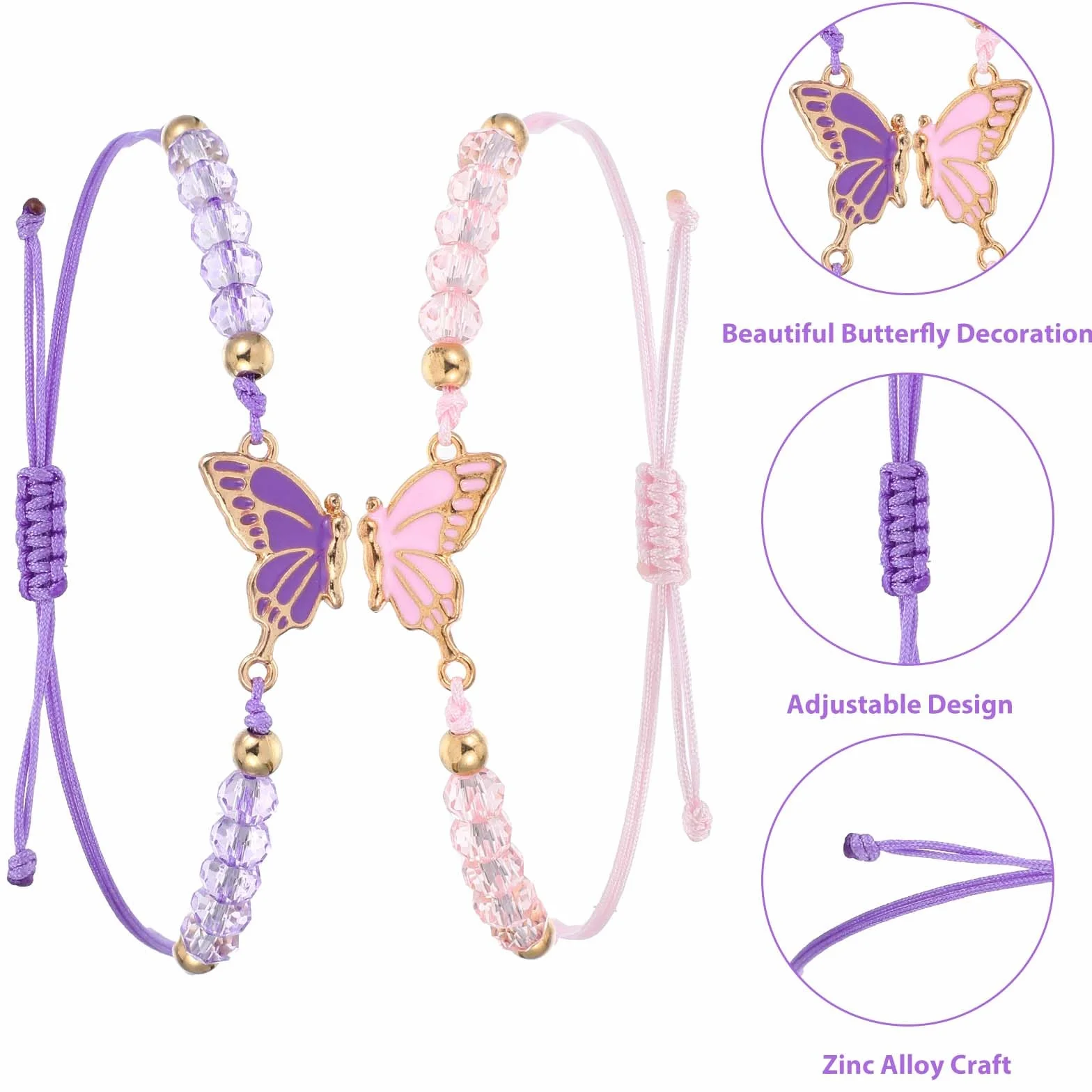 simarro Lot de 2 bracelets assortis d'amitié papillon réglables pour meilleurs amis