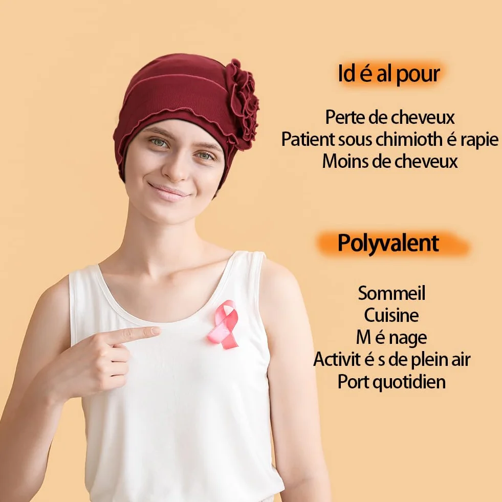 Bonnets en Coton pour Chimiothérapie Femme, Couvre-Chef Respirant Élastique pour Perte de Cheveux