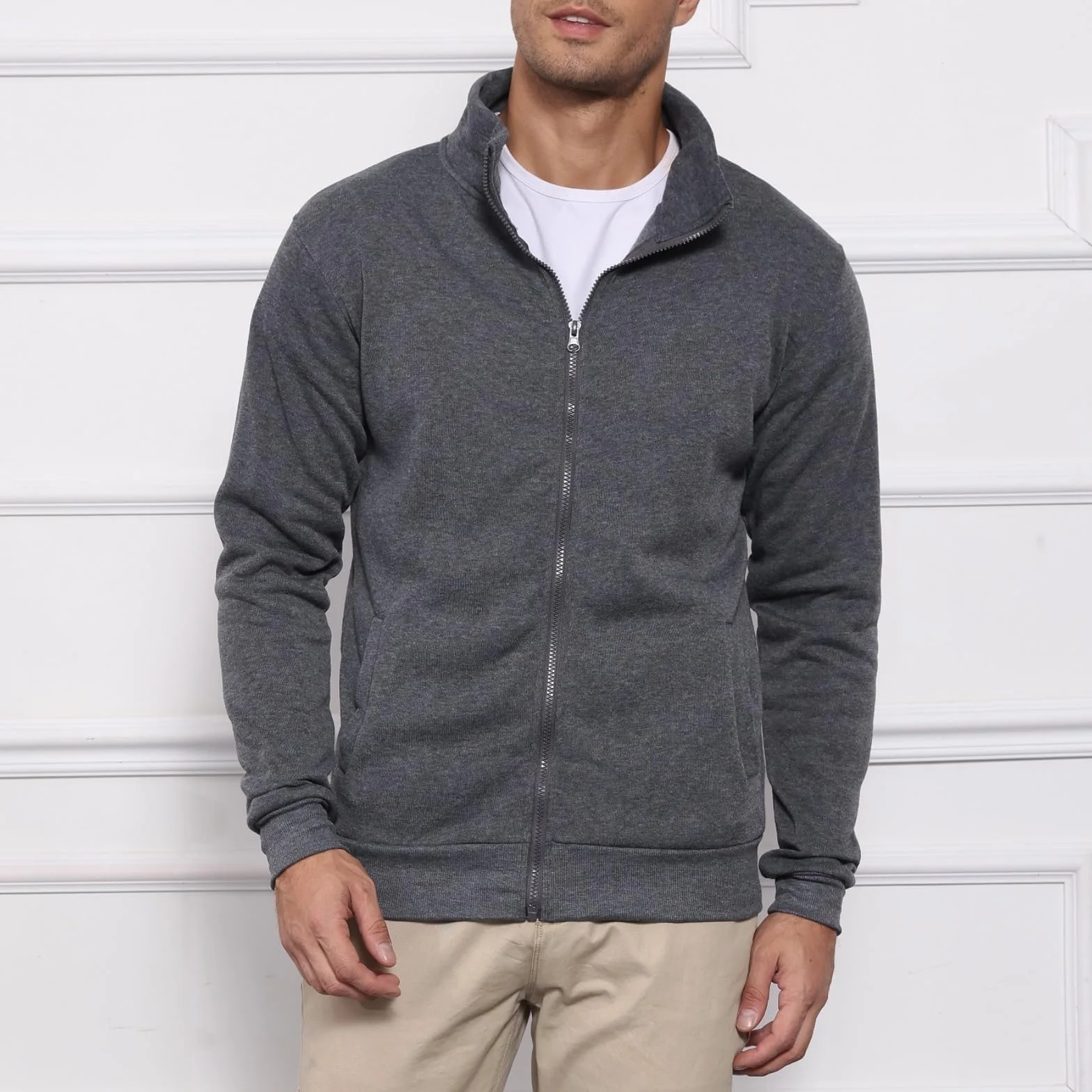 Sweat Homme sans Capuche Zippé Sweatshirt Sport Veste Légère Hiver M-3XL